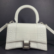 Balenciaga Hourglass Xs Handbag Crocodile Embossed Calfskin in White