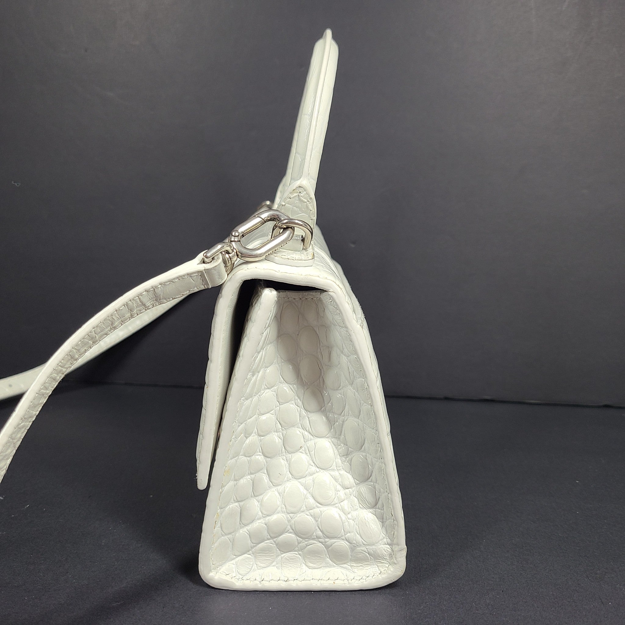 Balenciaga Hourglass Xs Handbag Crocodile Embossed Calfskin in White