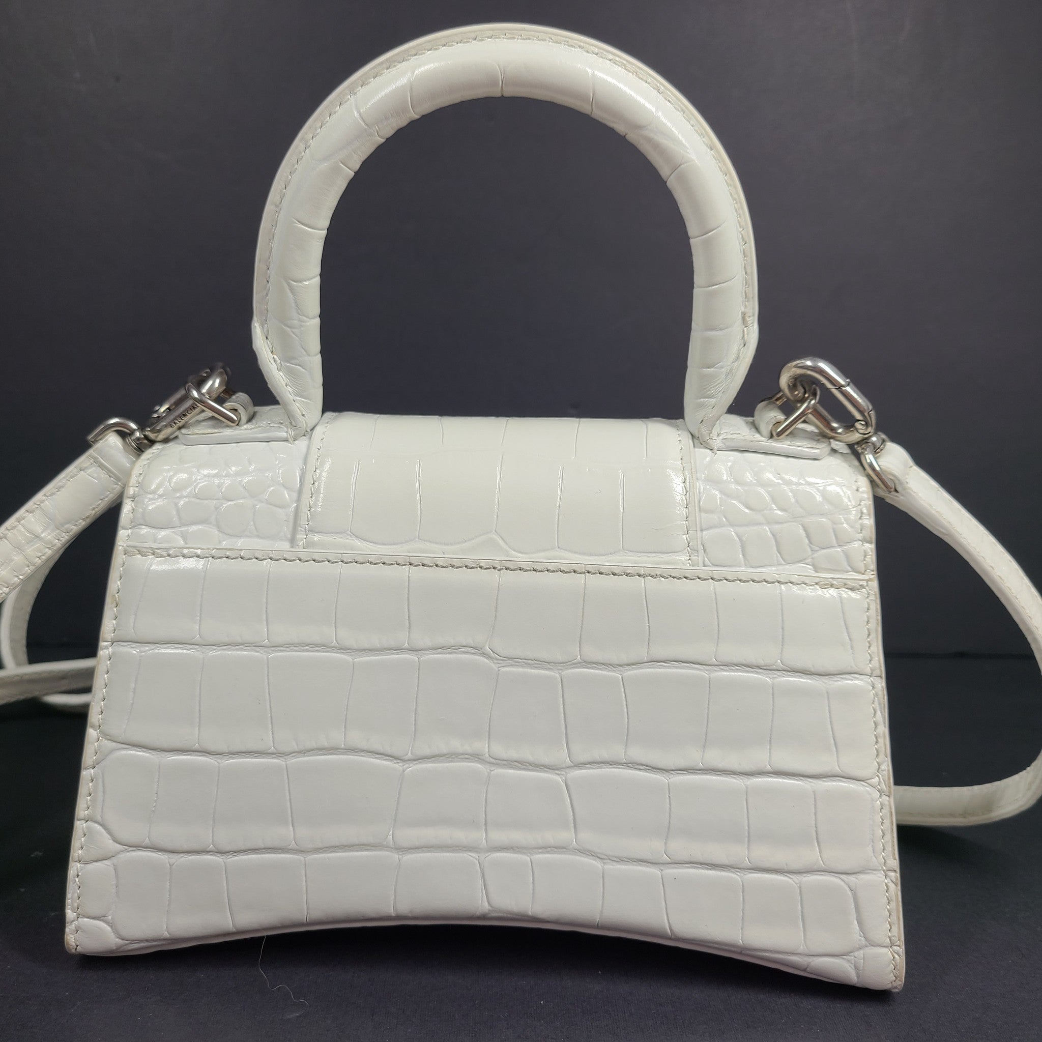 Balenciaga Hourglass Xs Handbag Crocodile Embossed Calfskin in White