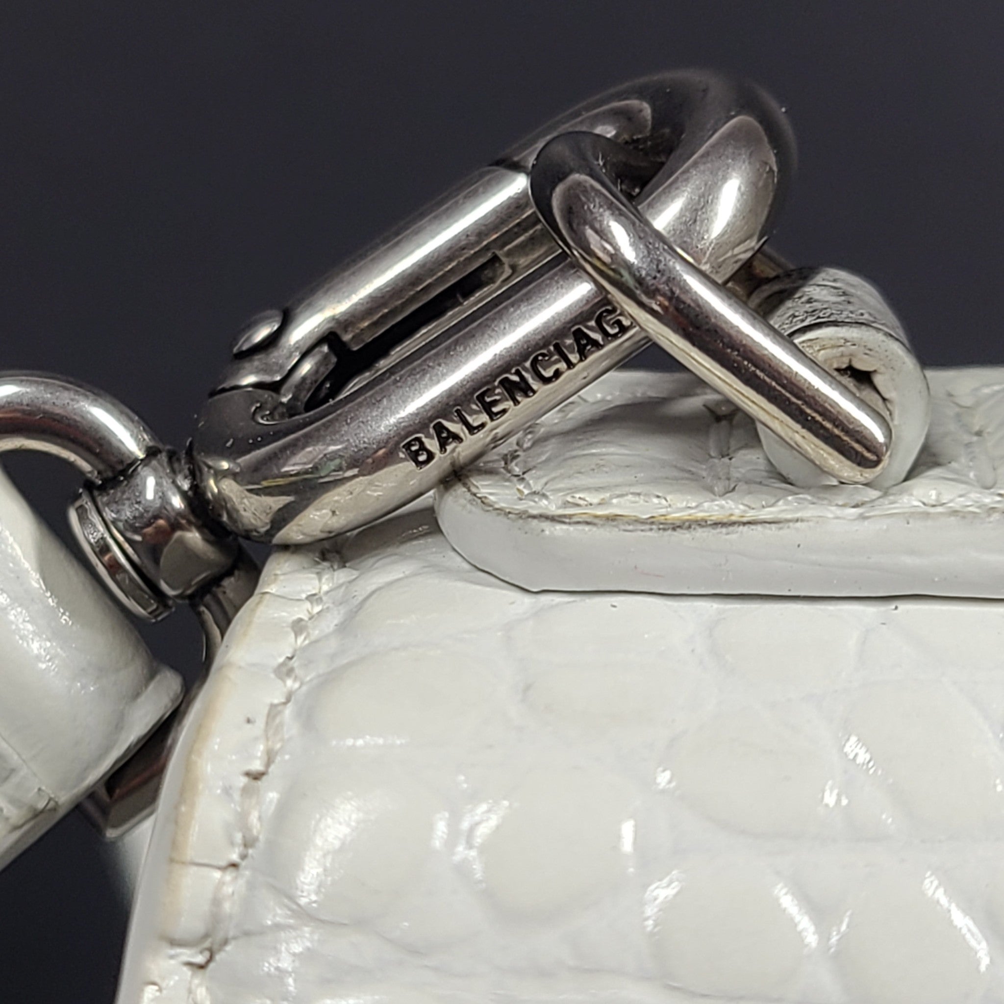 Balenciaga Hourglass Xs Handbag Crocodile Embossed Calfskin in White