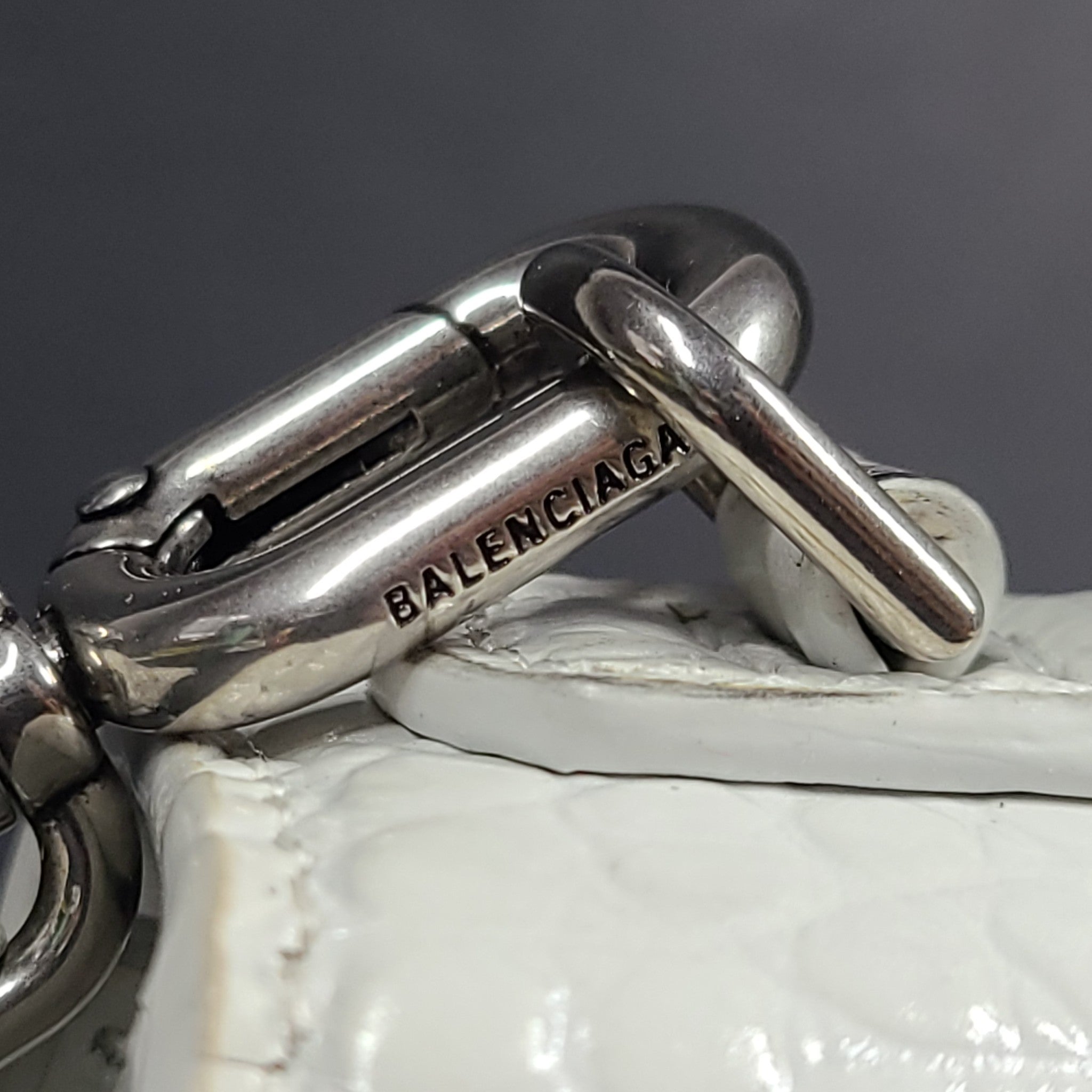 Balenciaga Hourglass Xs Handbag Crocodile Embossed Calfskin in White
