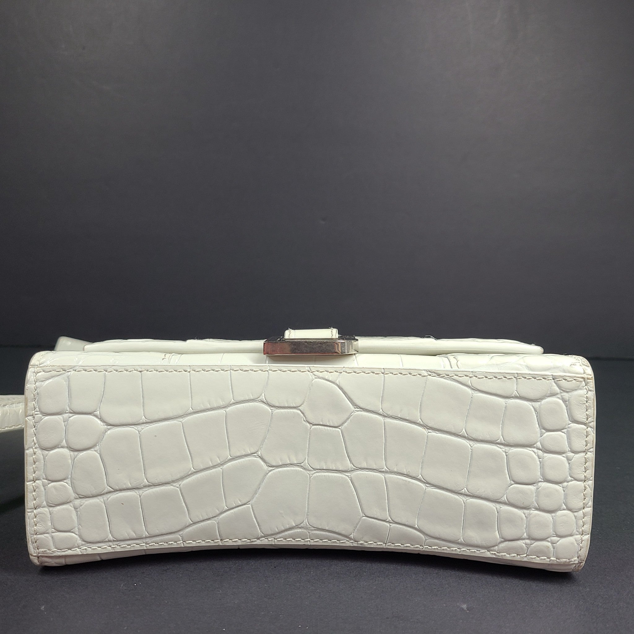 Balenciaga Hourglass Xs Handbag Crocodile Embossed Calfskin in White
