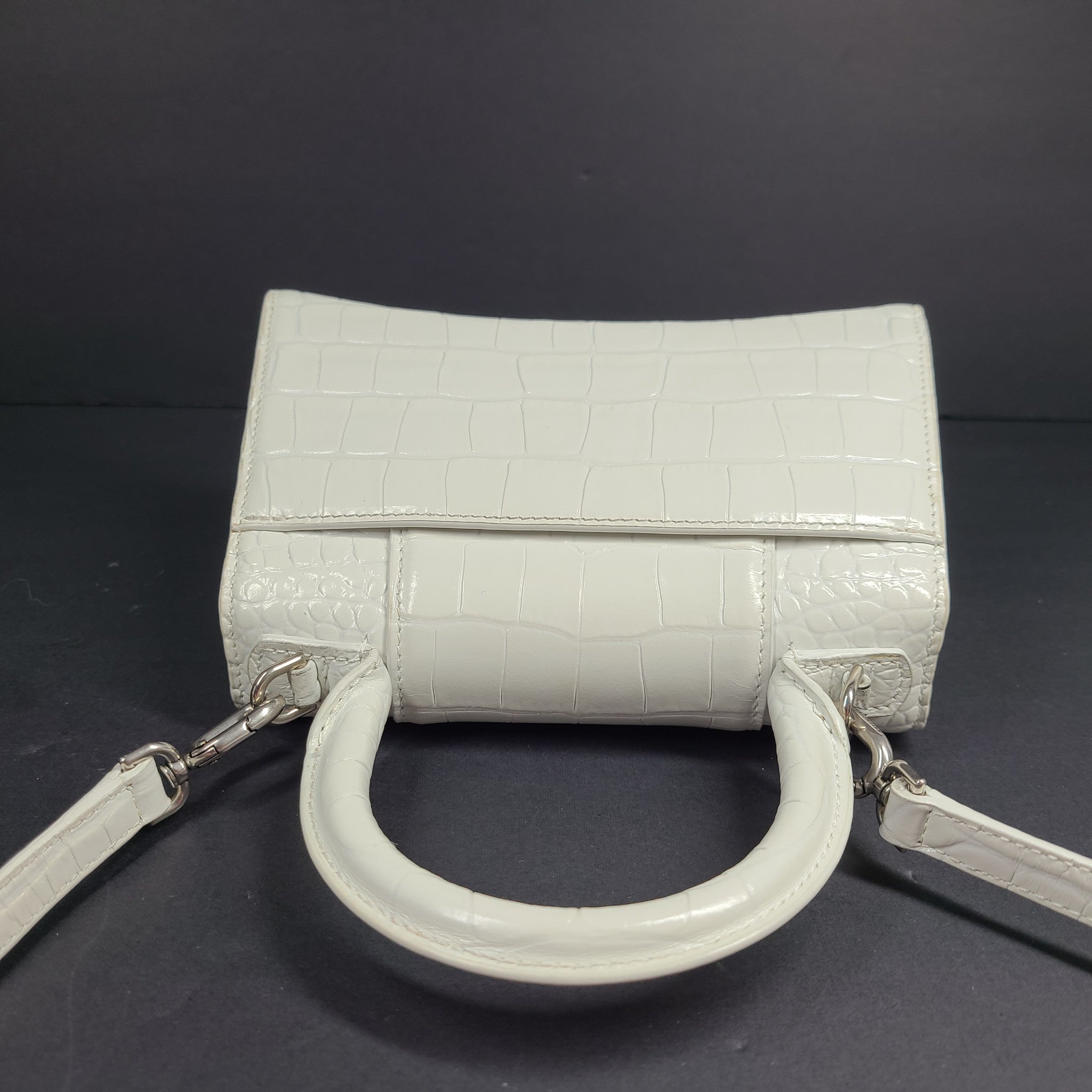 Balenciaga Hourglass Xs Handbag Crocodile Embossed Calfskin in White