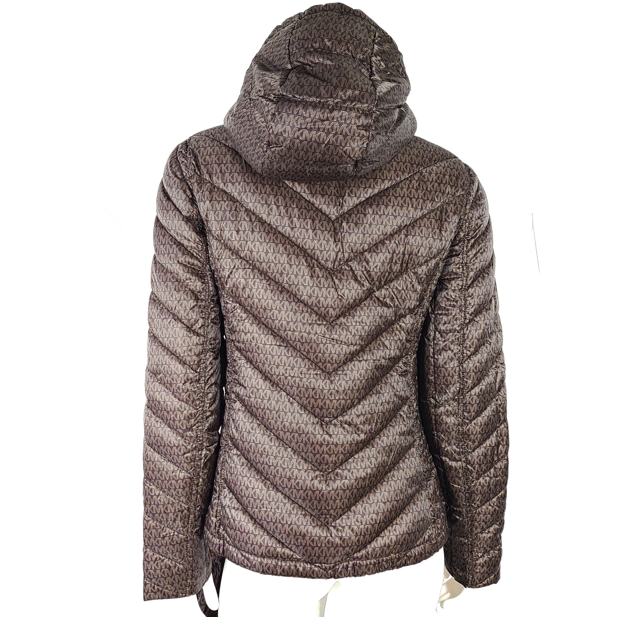 Michael Kors Packable Reversible Jacket Coat Quilted Logo Brown / Orange Sz S