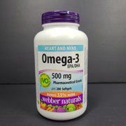 200 Ct Webber Naturals Omega-3 500mg EPA/DHA Pharma Grade 03/27