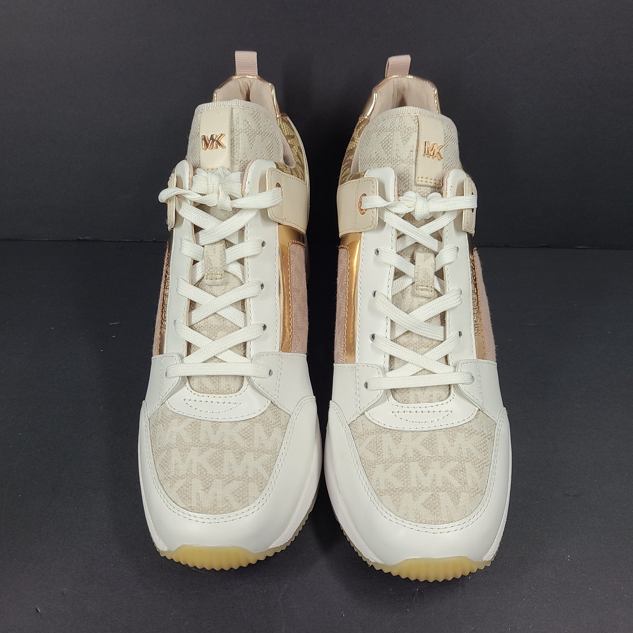 Michael Kors Women's Georgie Leather and Logo Trainer Shoes Sneakers Rose Gold 9