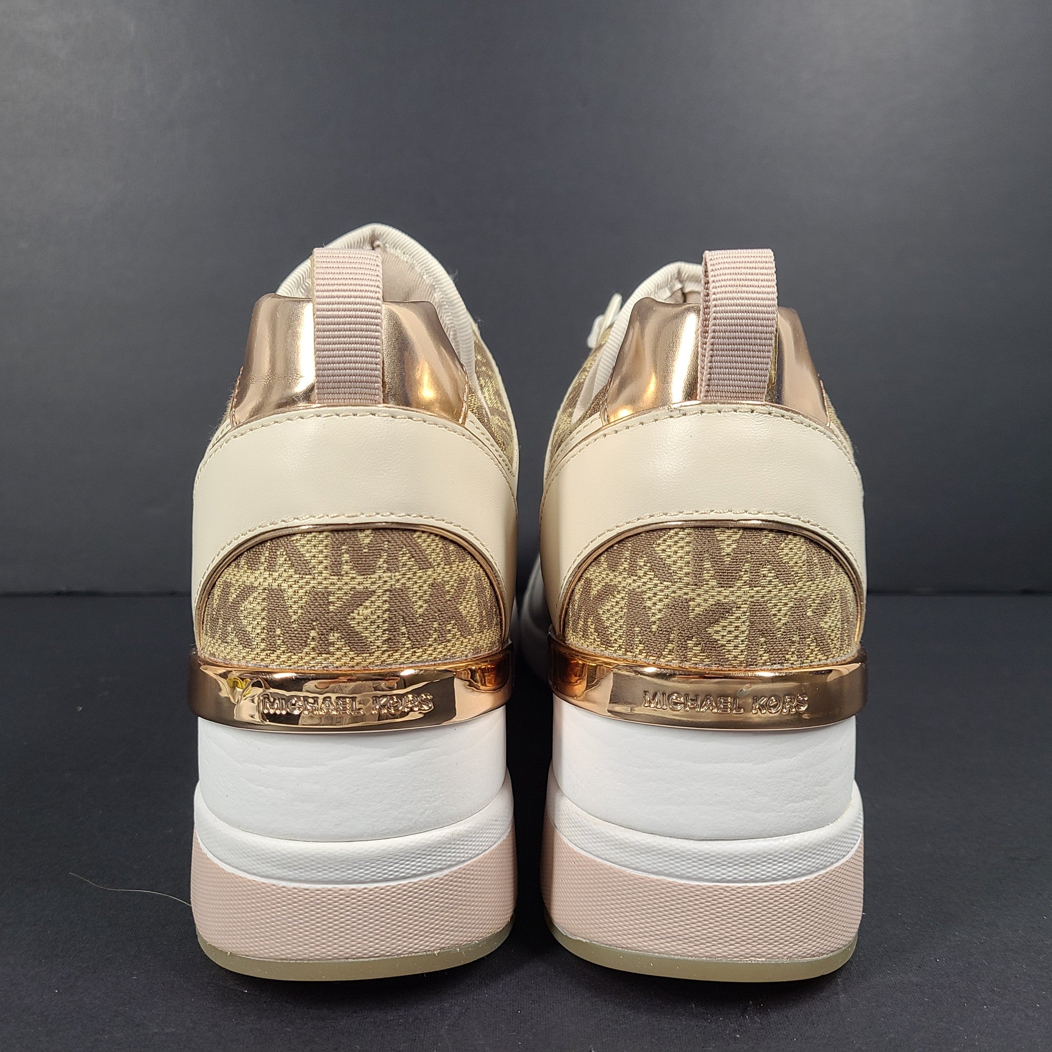 Michael Kors Women's Georgie Leather and Logo Trainer Shoes Sneakers Rose Gold 9
