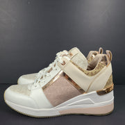 Michael Kors Women's Georgie Leather and Logo Trainer Shoes Sneakers Rose Gold 9