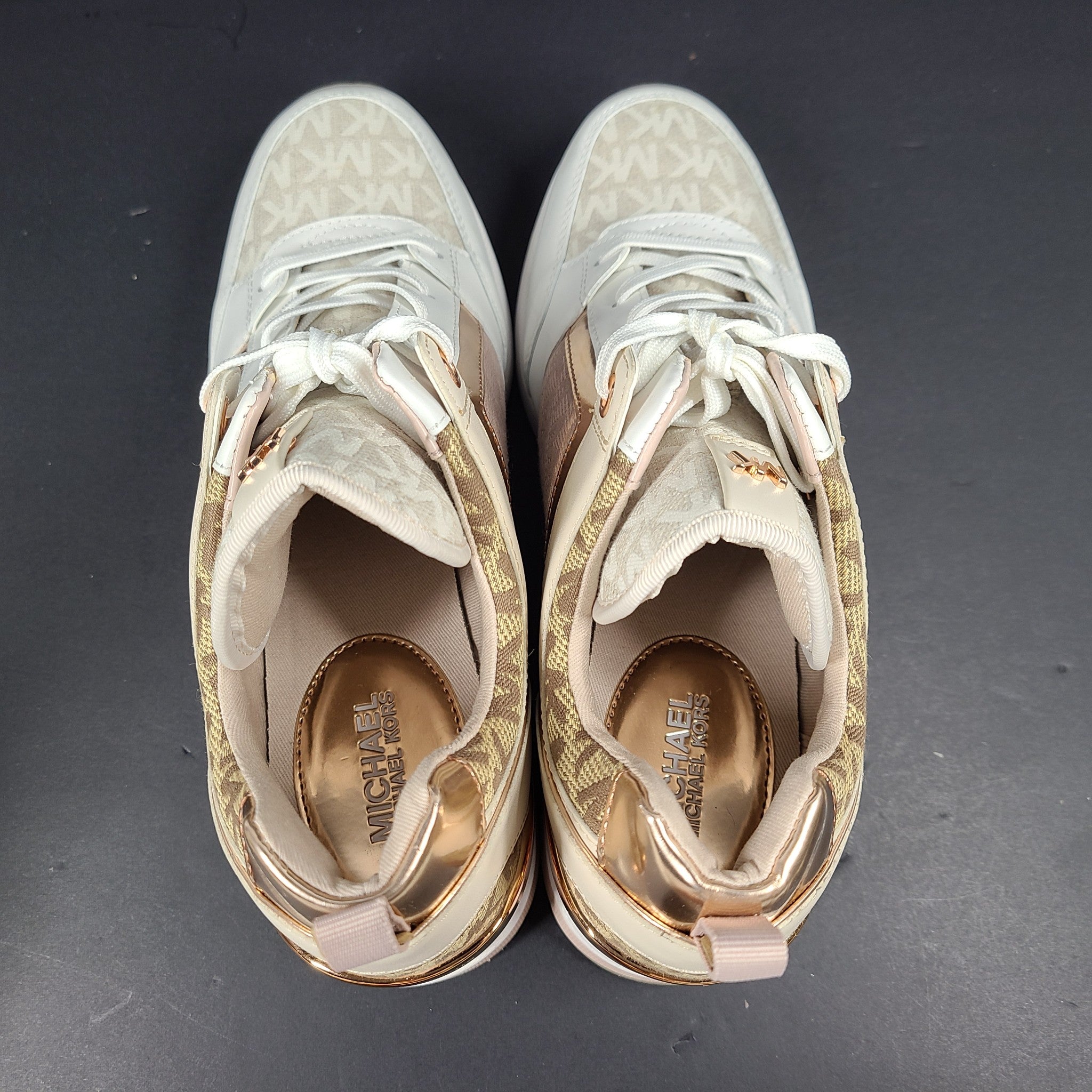 Michael Kors Women's Georgie Leather and Logo Trainer Shoes Sneakers Rose Gold 9