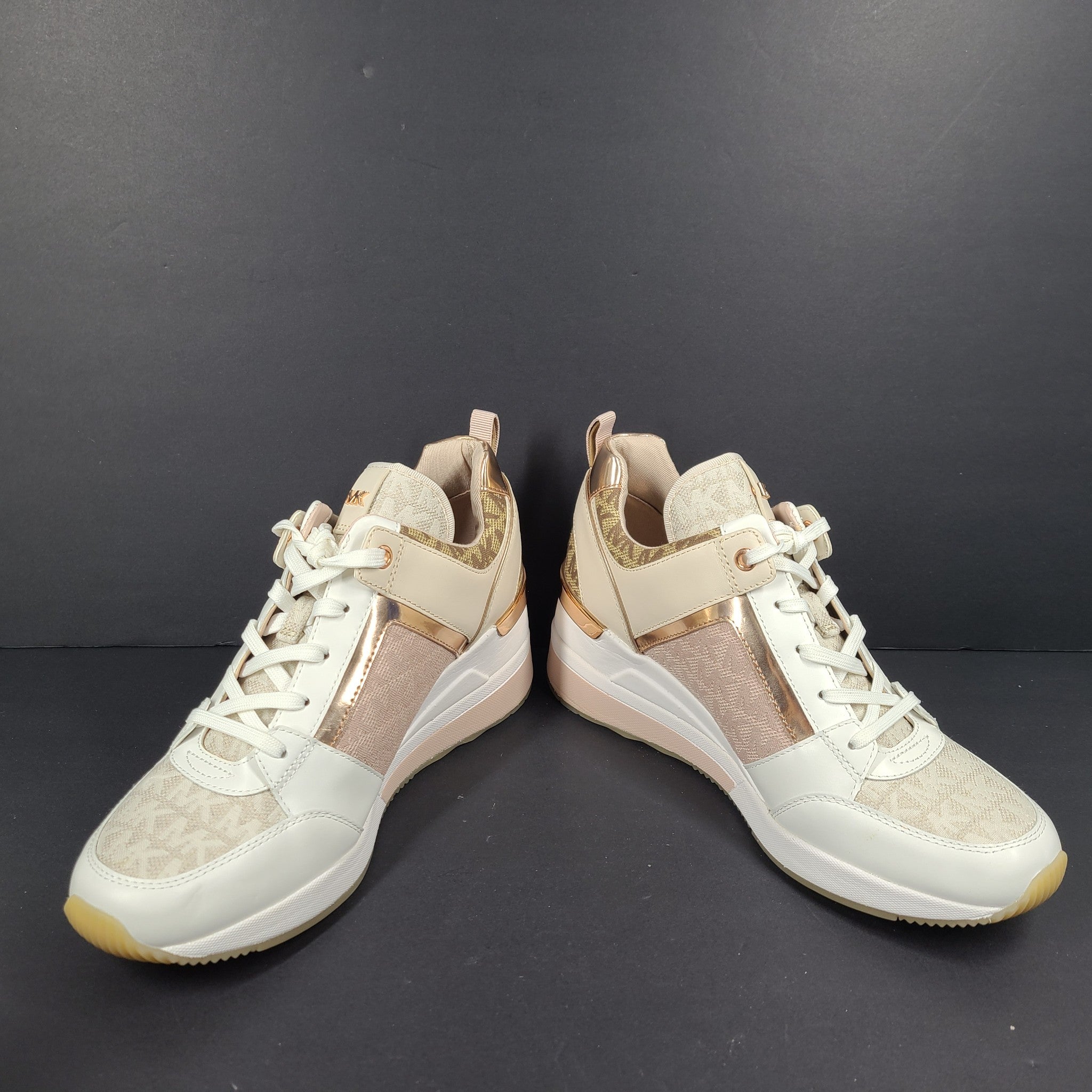 Michael Kors Women's Georgie Leather and Logo Trainer Shoes Sneakers Rose Gold 9