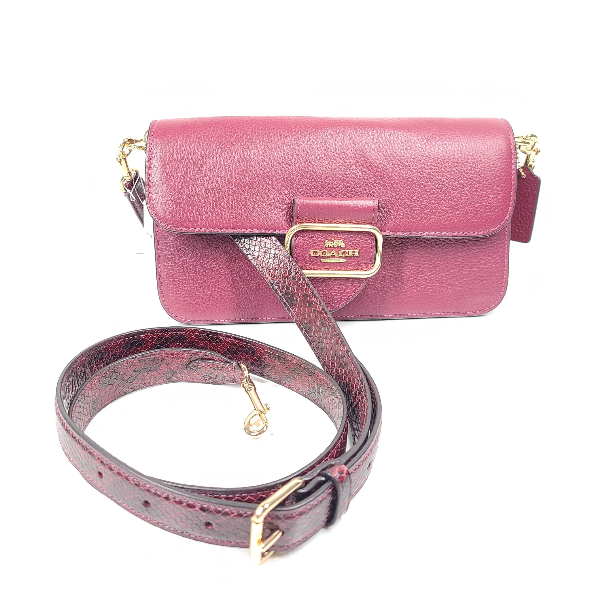 Coach Morgan Shoulder Crossbody Bag CE561 Snake-Embossed Pebble Leather Burgundy
