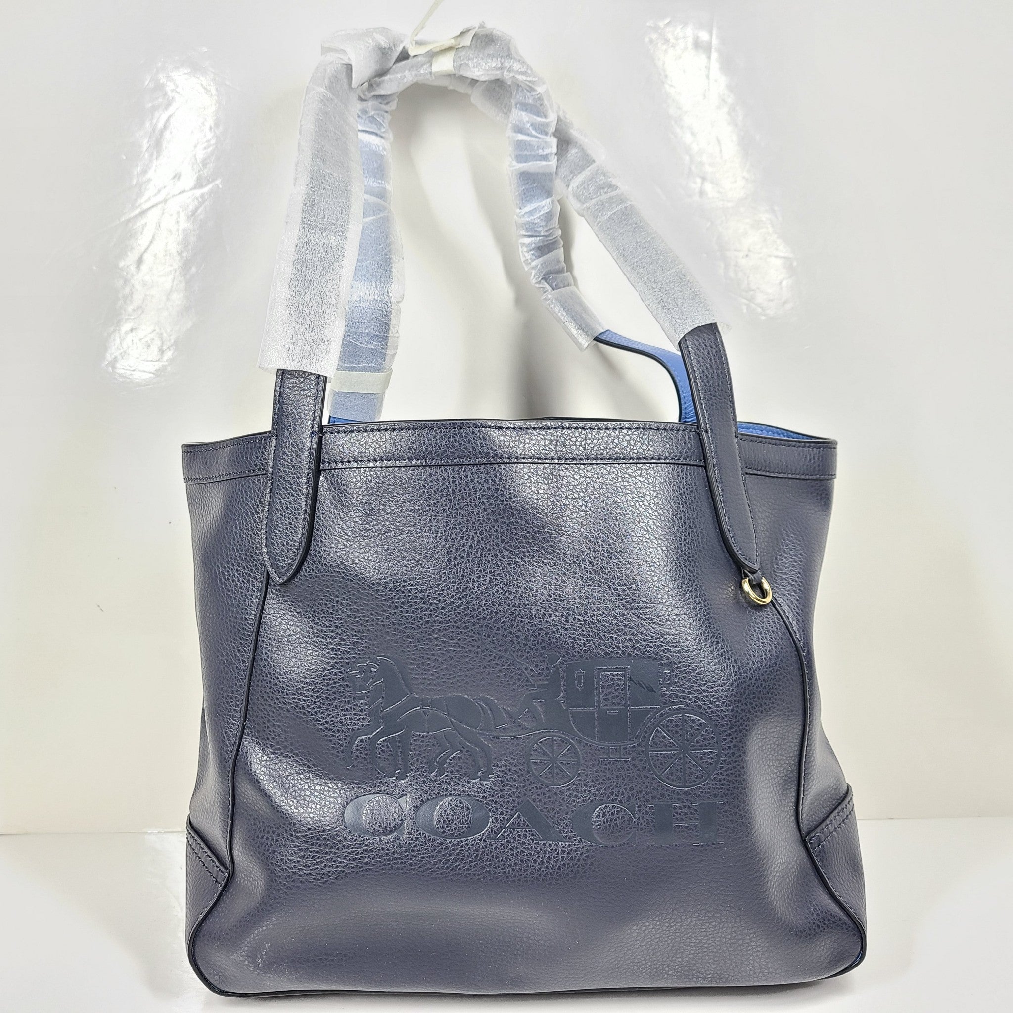 Coach Tote With Horse And Carriage Leather Shoulder Bag C4063 Dark Blue NEW