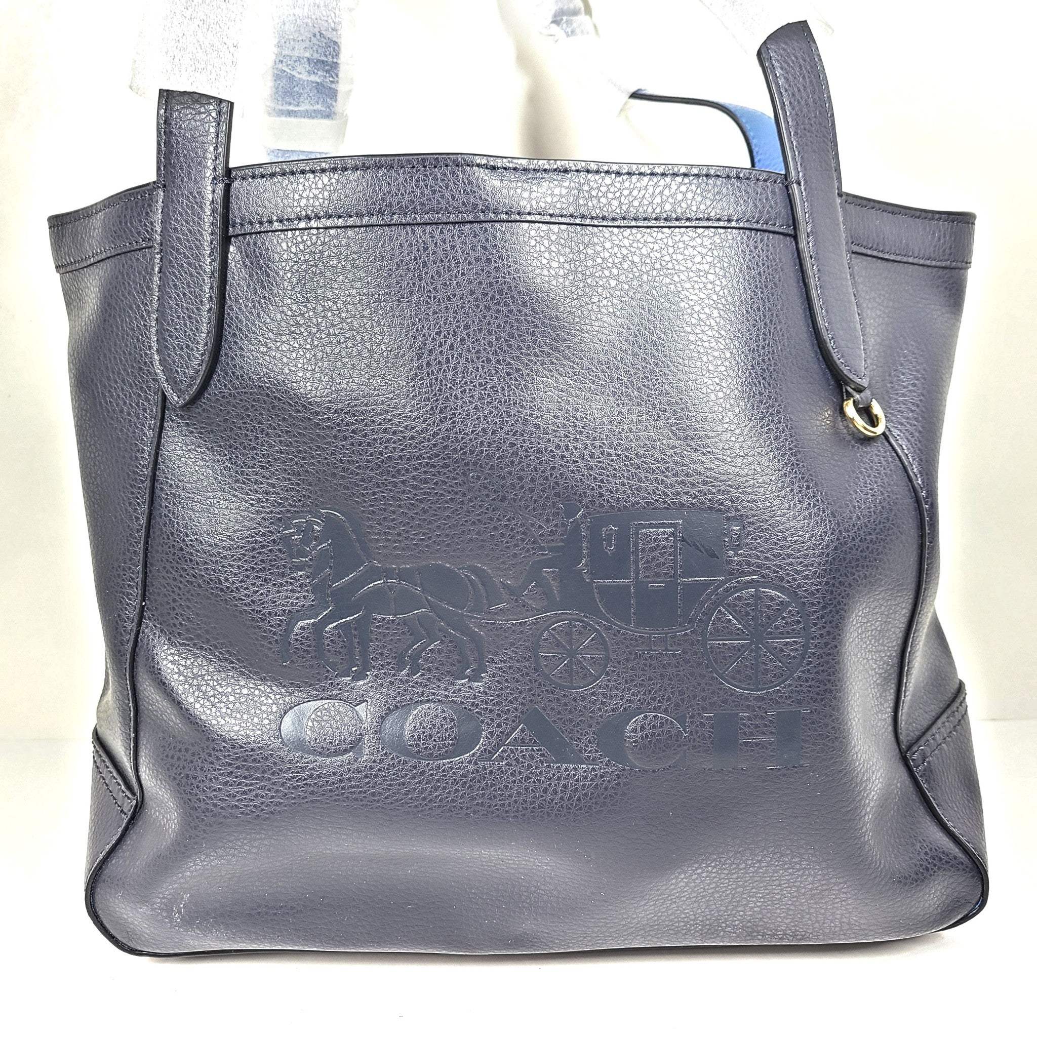 Coach Tote With Horse And Carriage Leather Shoulder Bag C4063 Dark Blue NEW