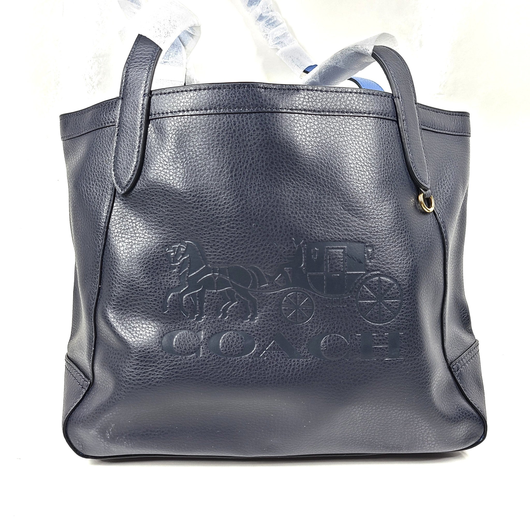 Coach Tote With Horse And Carriage Leather Shoulder Bag C4063 Dark Blue NEW