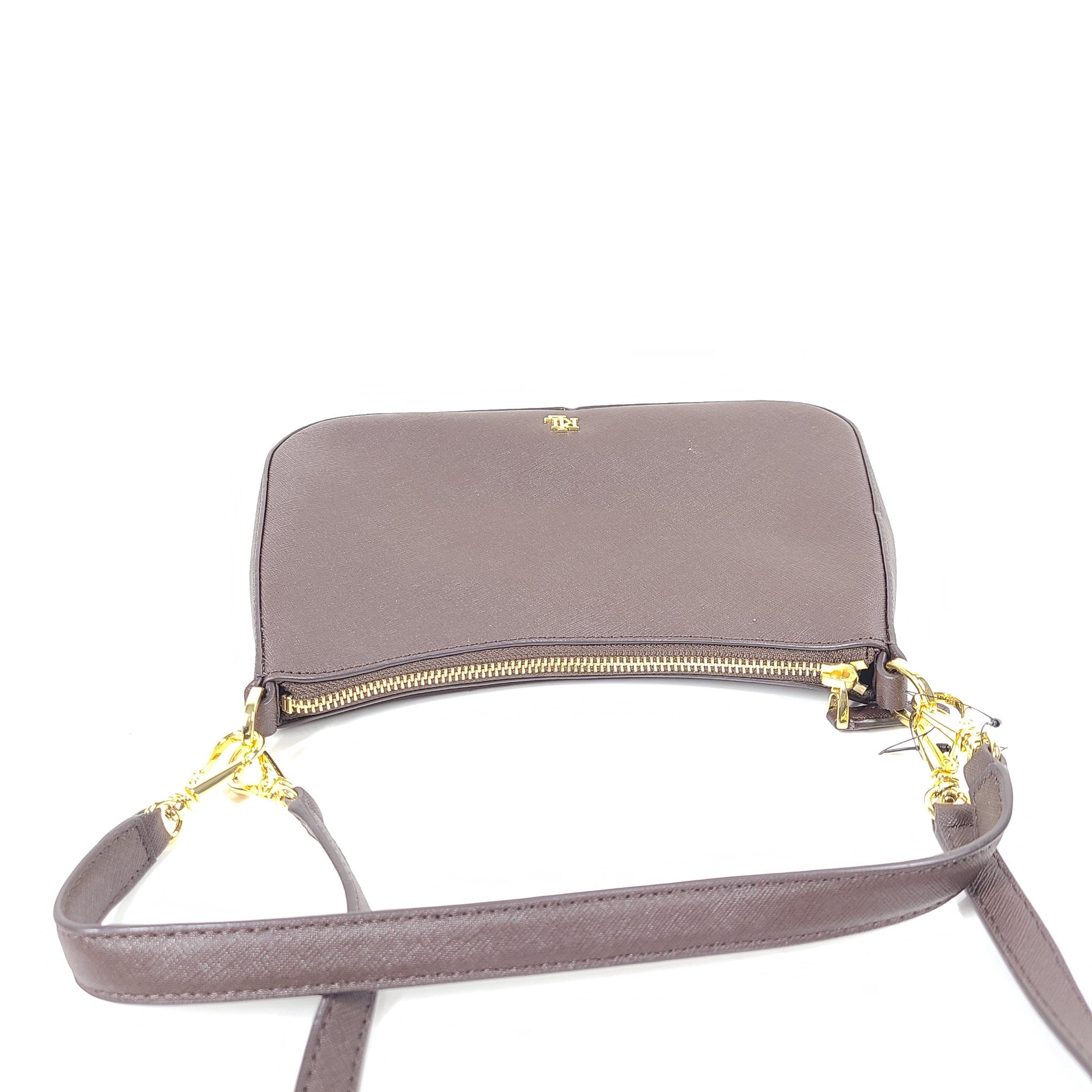 Polo Ralph Lauren Crosshatch Leather Medium Danni Bag Dark Brown