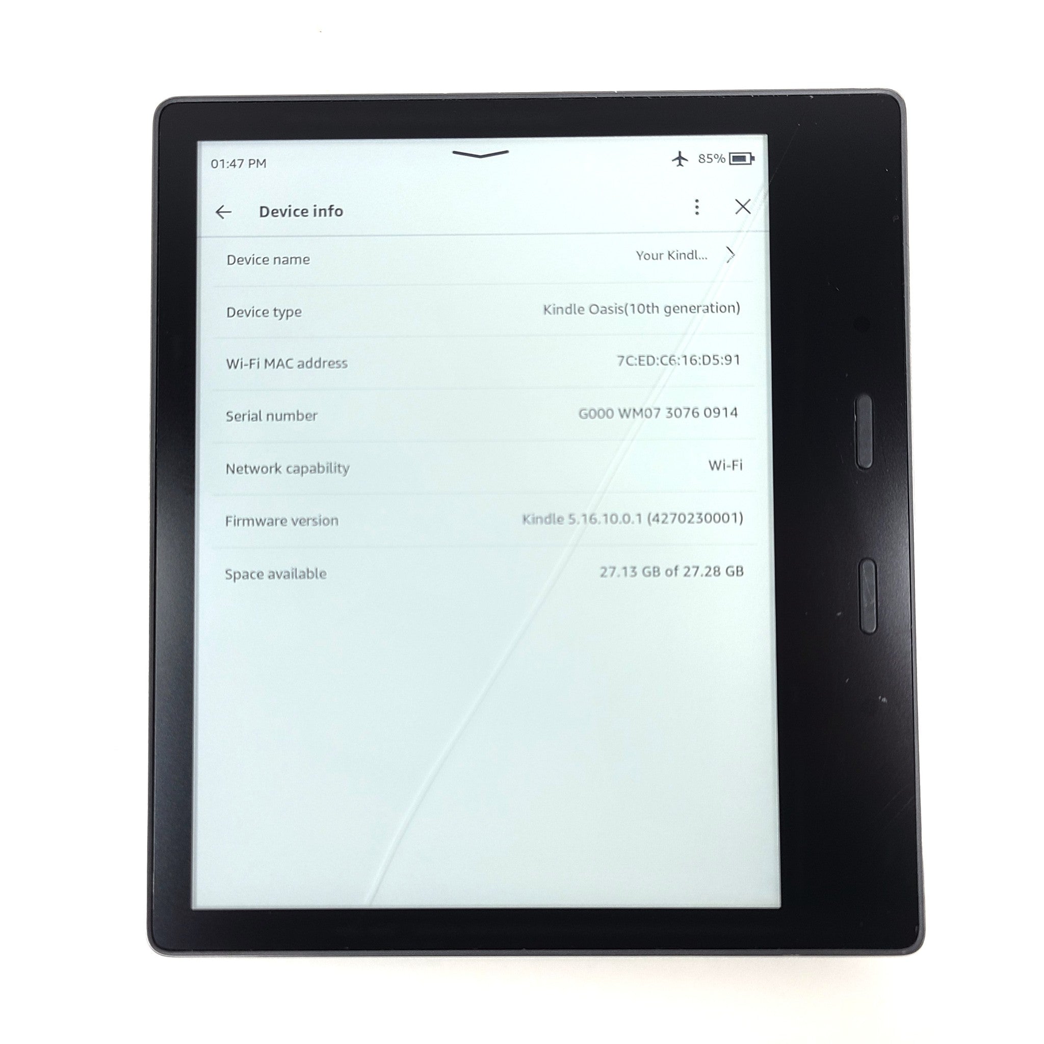 Amazon Kindle Oasis 10th Generation 32GB, Wi-Fi, 7in - Graphite - READ SCREEN!