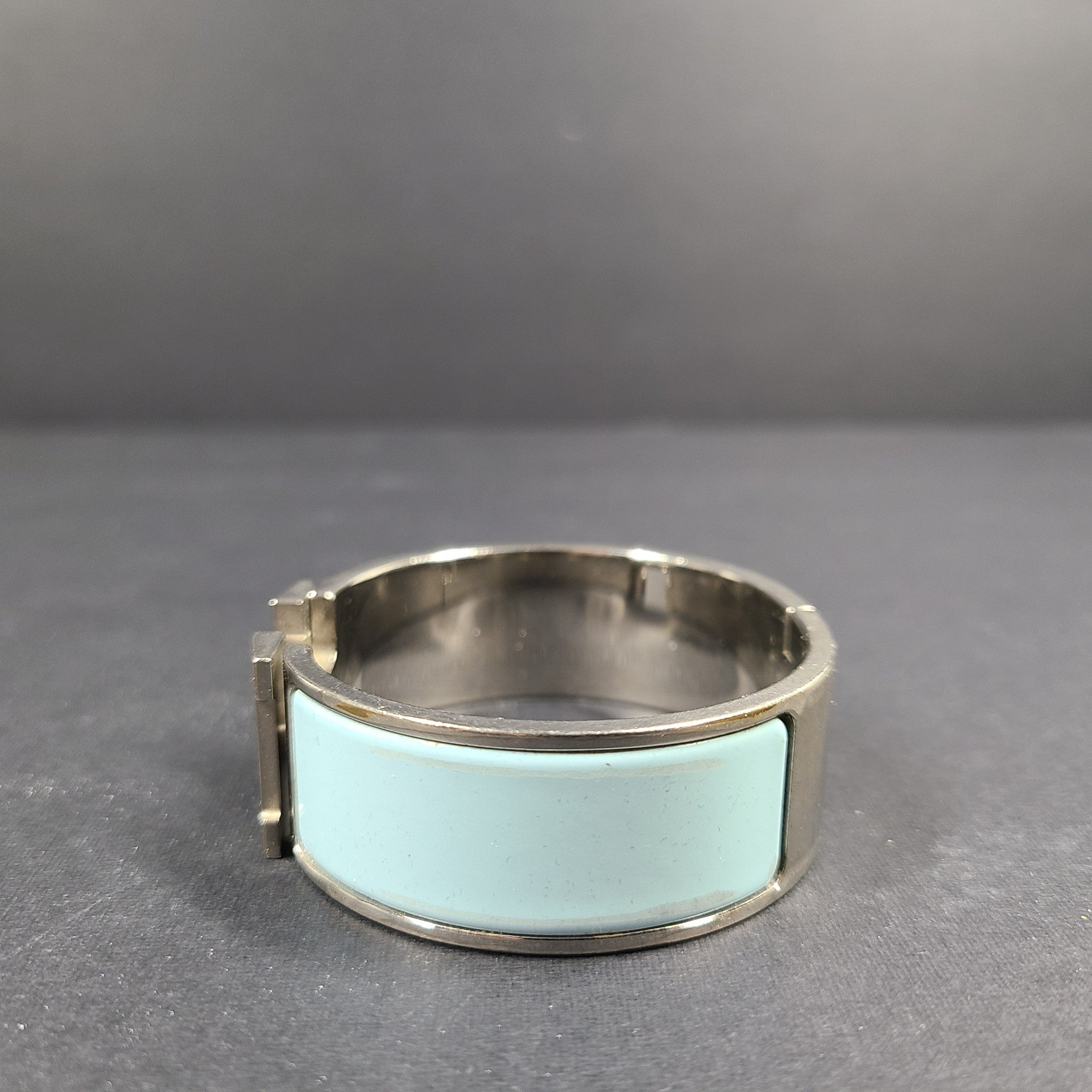 Hermes Clic Clac H Bracelet Silver Enamel Light Blue Wide PM 100% Authentic