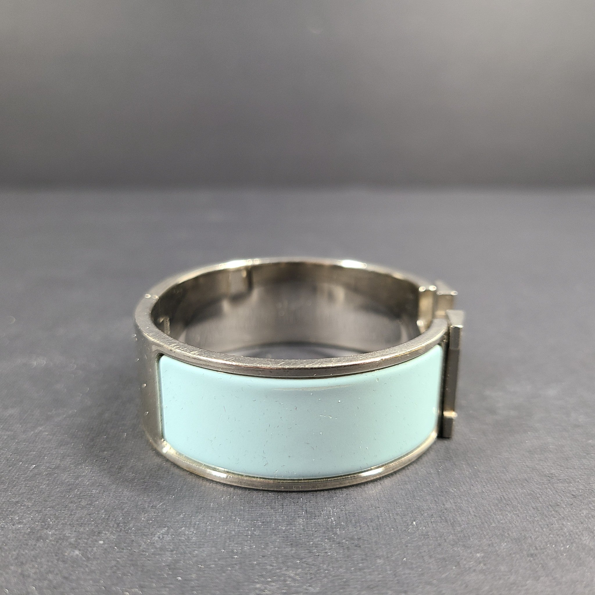 Hermes Clic Clac H Bracelet Silver Enamel Light Blue Wide PM 100% Authentic