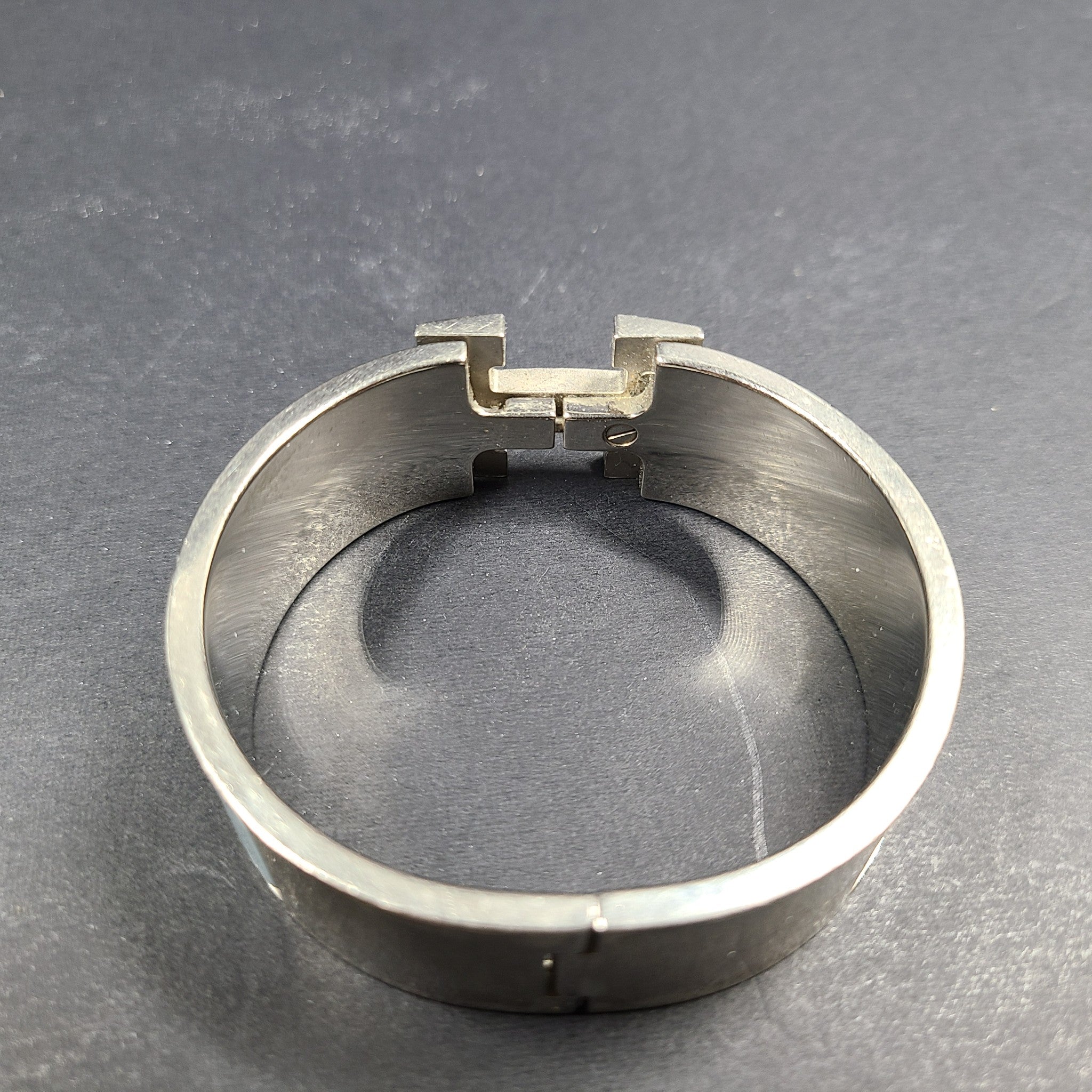 Hermes Clic Clac H Bracelet Silver Enamel Light Blue Wide PM 100% Authentic