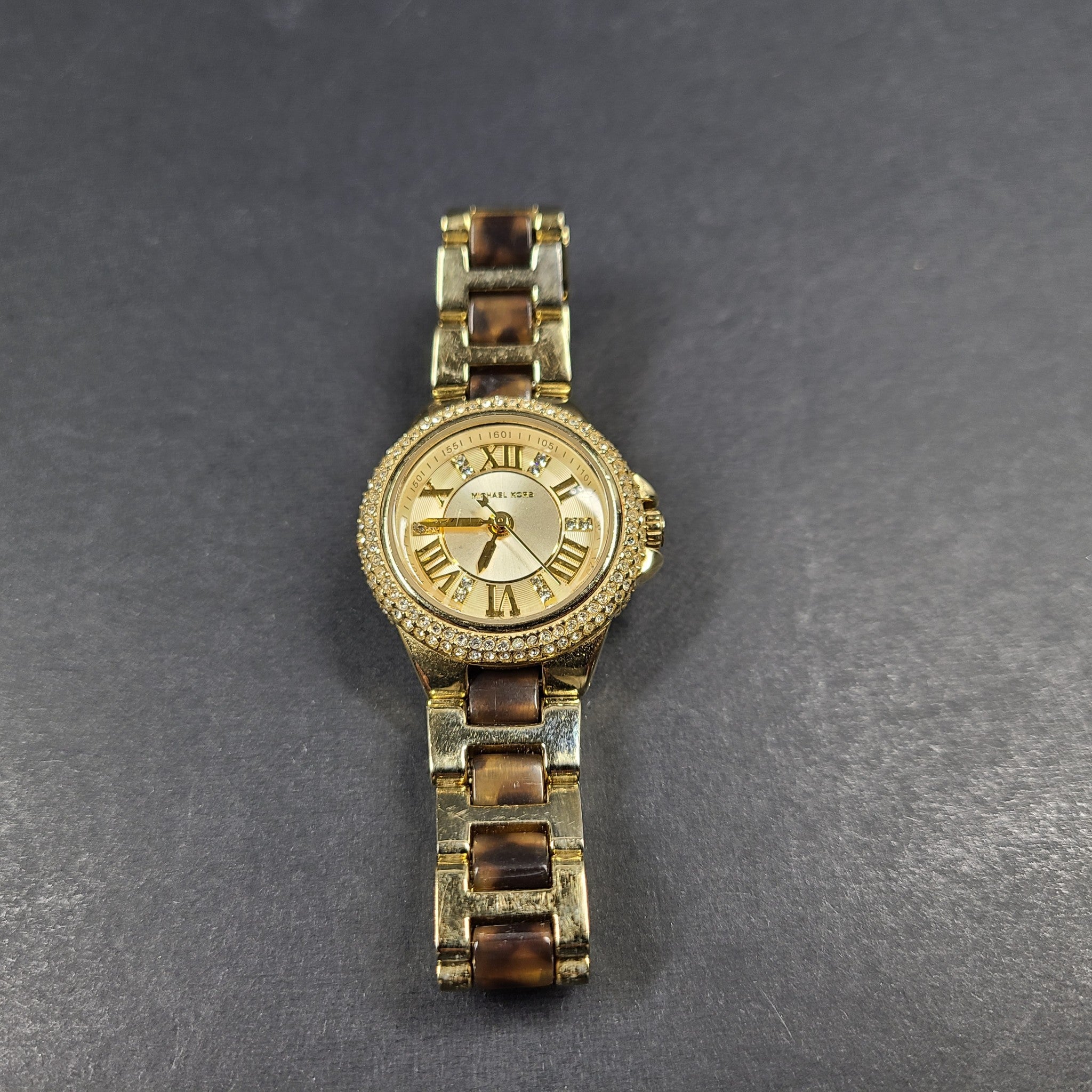 Michael Kors Petite Camille Embellished Tortoise Acetate Gold-Tone Watch MK4291