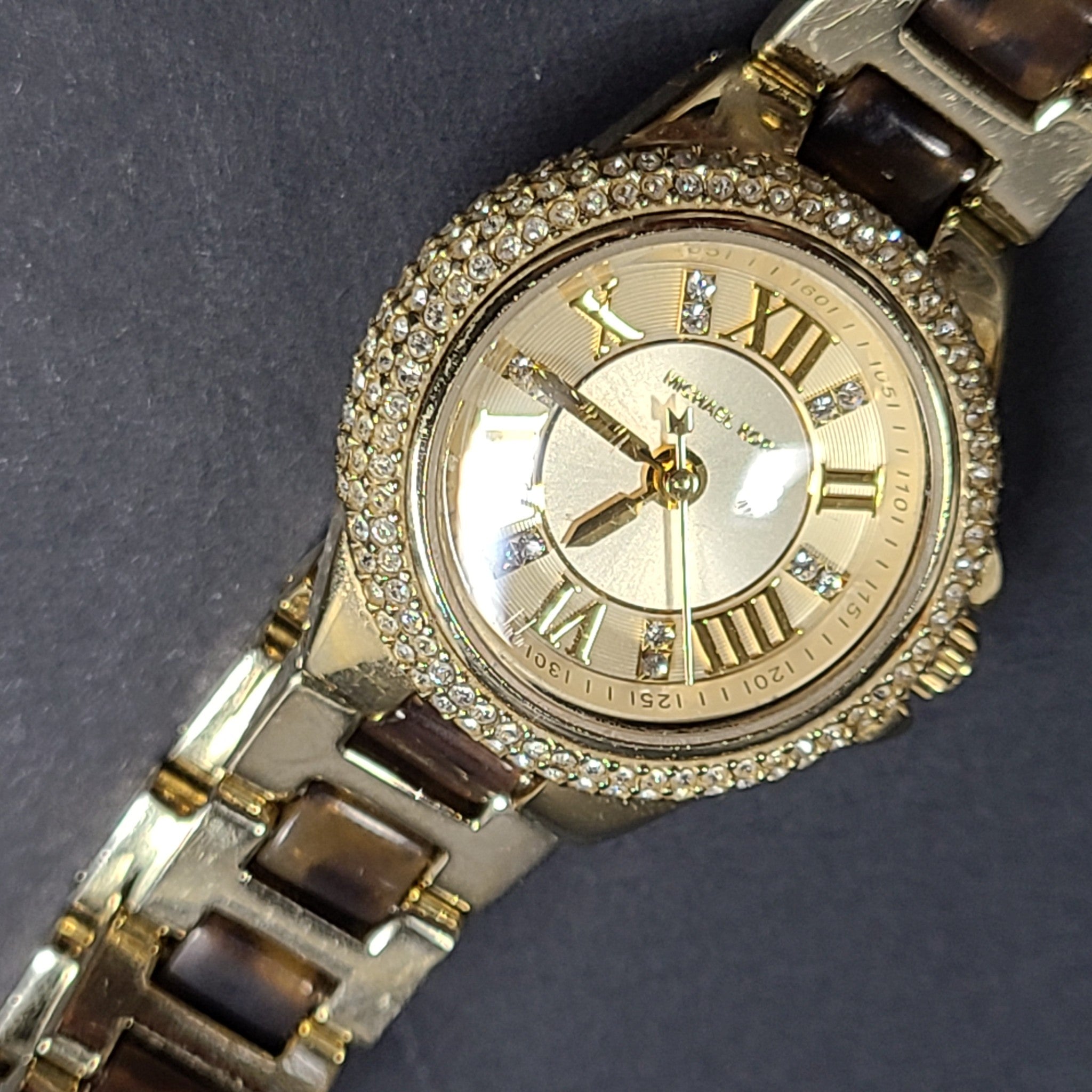 Michael Kors Petite Camille Embellished Tortoise Acetate Gold-Tone Watch MK4291