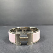 Hermes Clic Clac H Bracelet Silver Enamel Light Pink Wide PM 100% Authentic