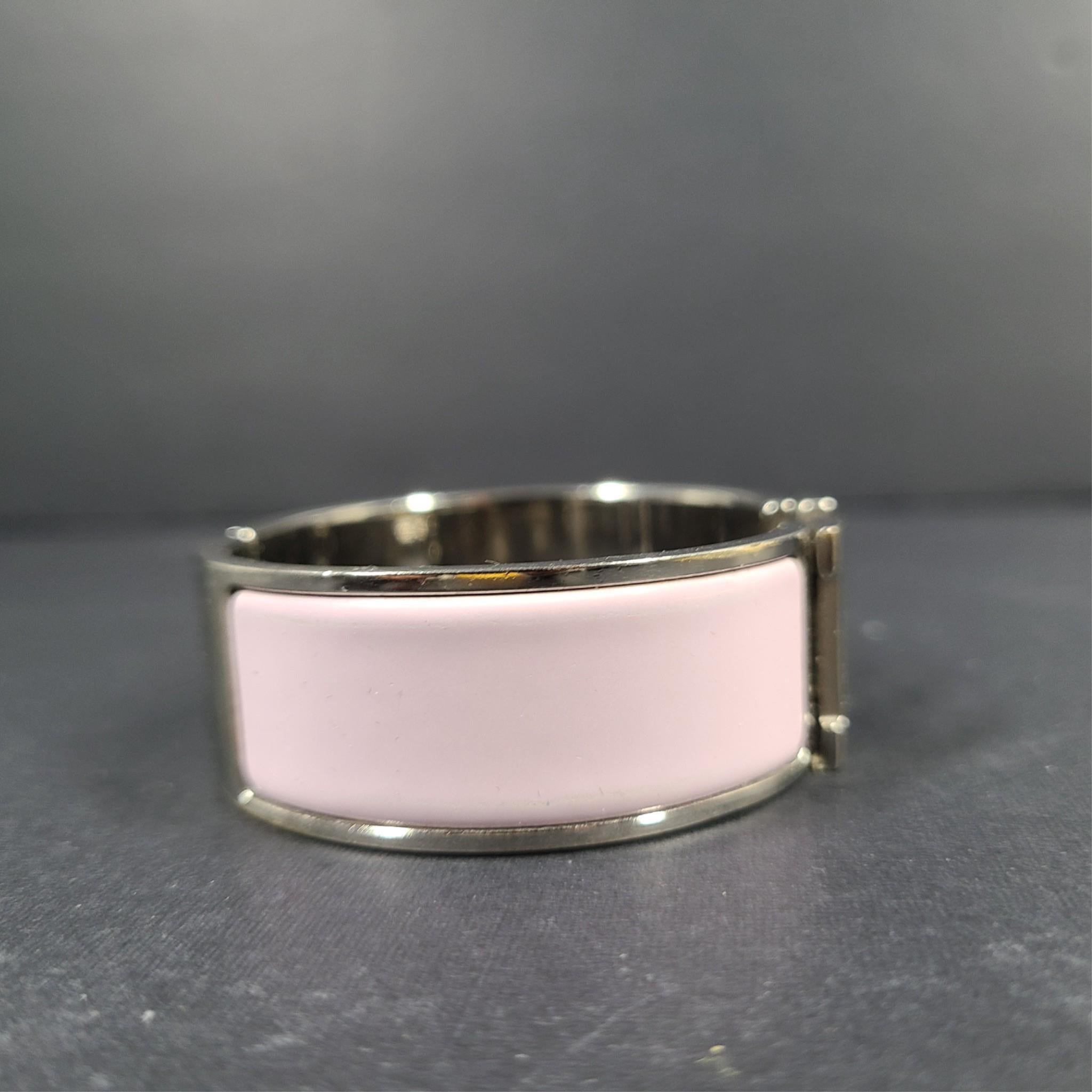 Hermes Clic Clac H Bracelet Silver Enamel Light Pink Wide PM 100% Authentic