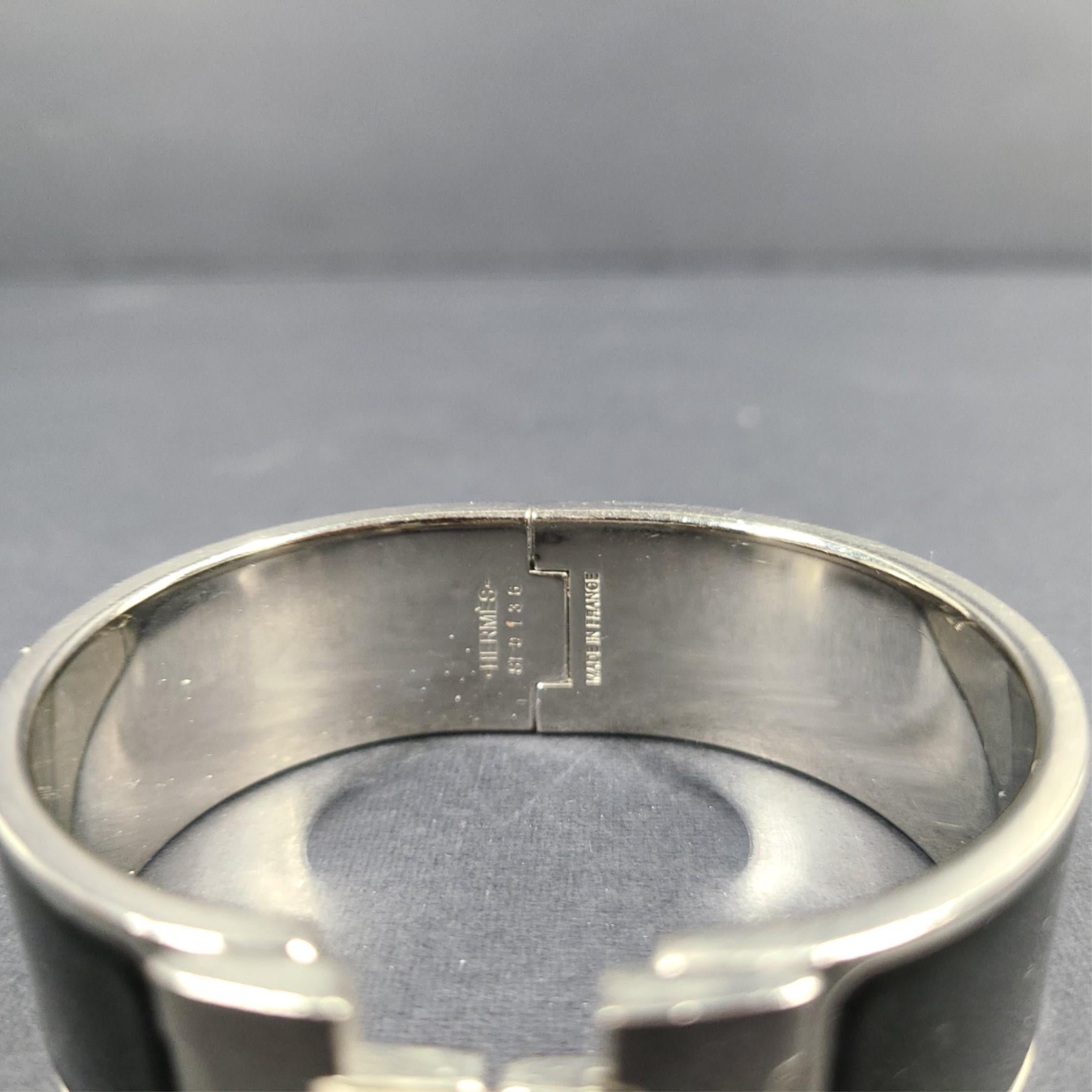 Hermes Clic Clac H Bracelet Silver Enamel Black Wide PM 100% Authentic