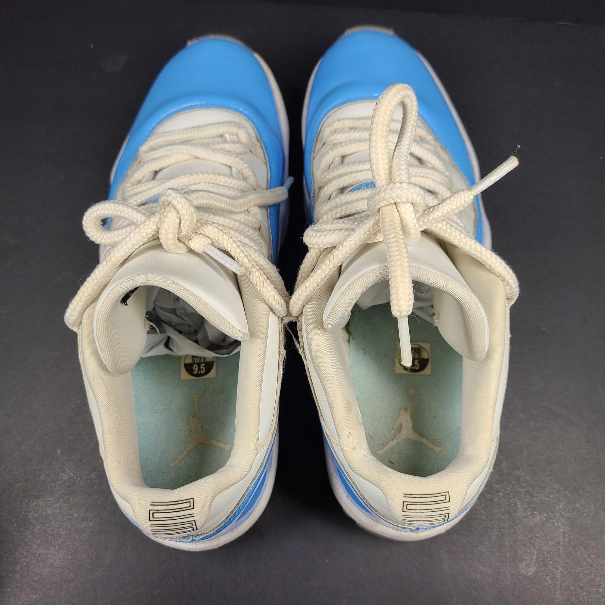 Nike Air Jordan 11 XI Retro Low White Columbia Blue Patent Shoes 136053-141 9.5