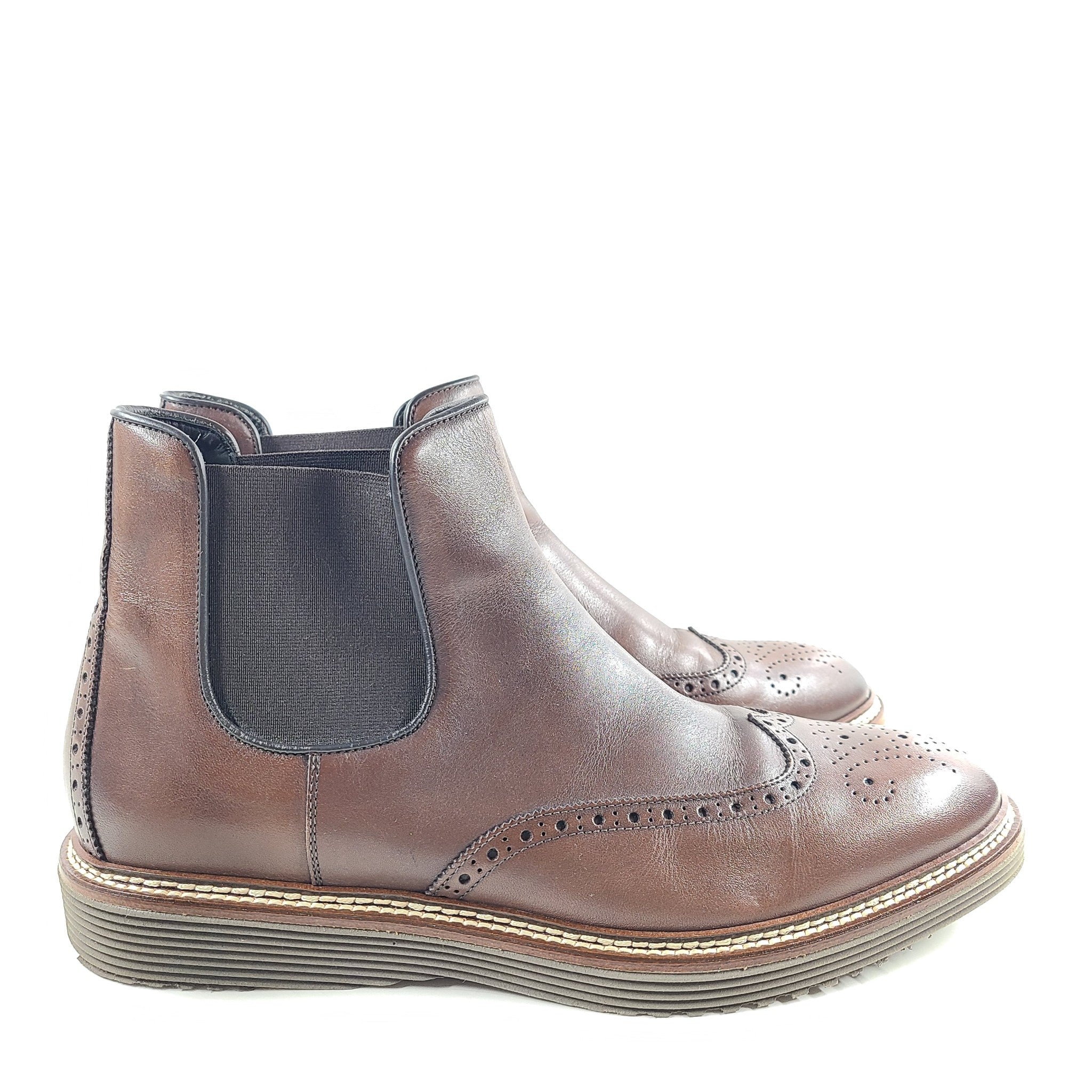 The Johnston & Murphy Men's Vaughn Longwing Chelse Shoes Pull On Brown Sz 9 NEW