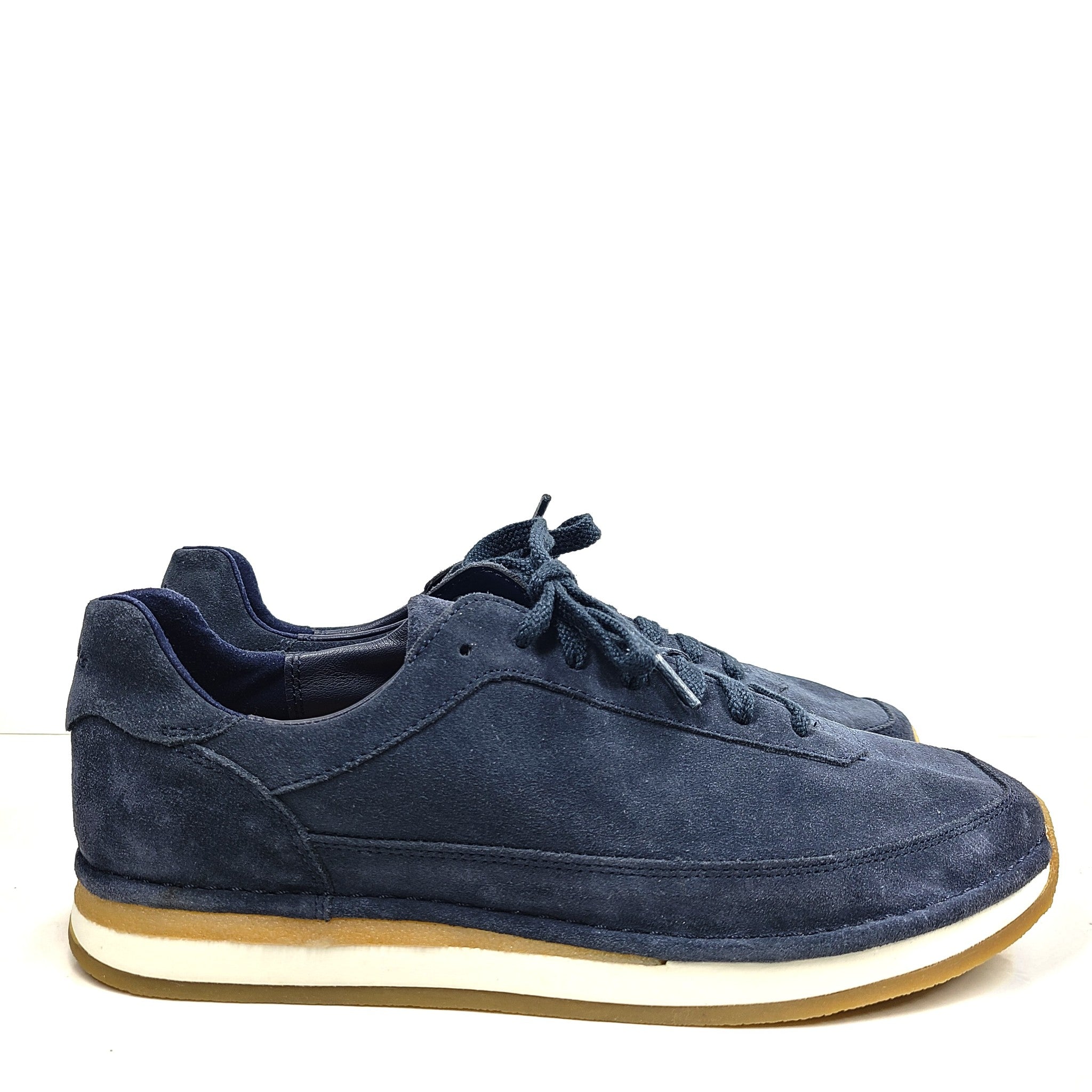 Clarks Men's Lace Up Suede Upper Shoes Sneakers Casual Cushion Navy Blue Sz 11.5
