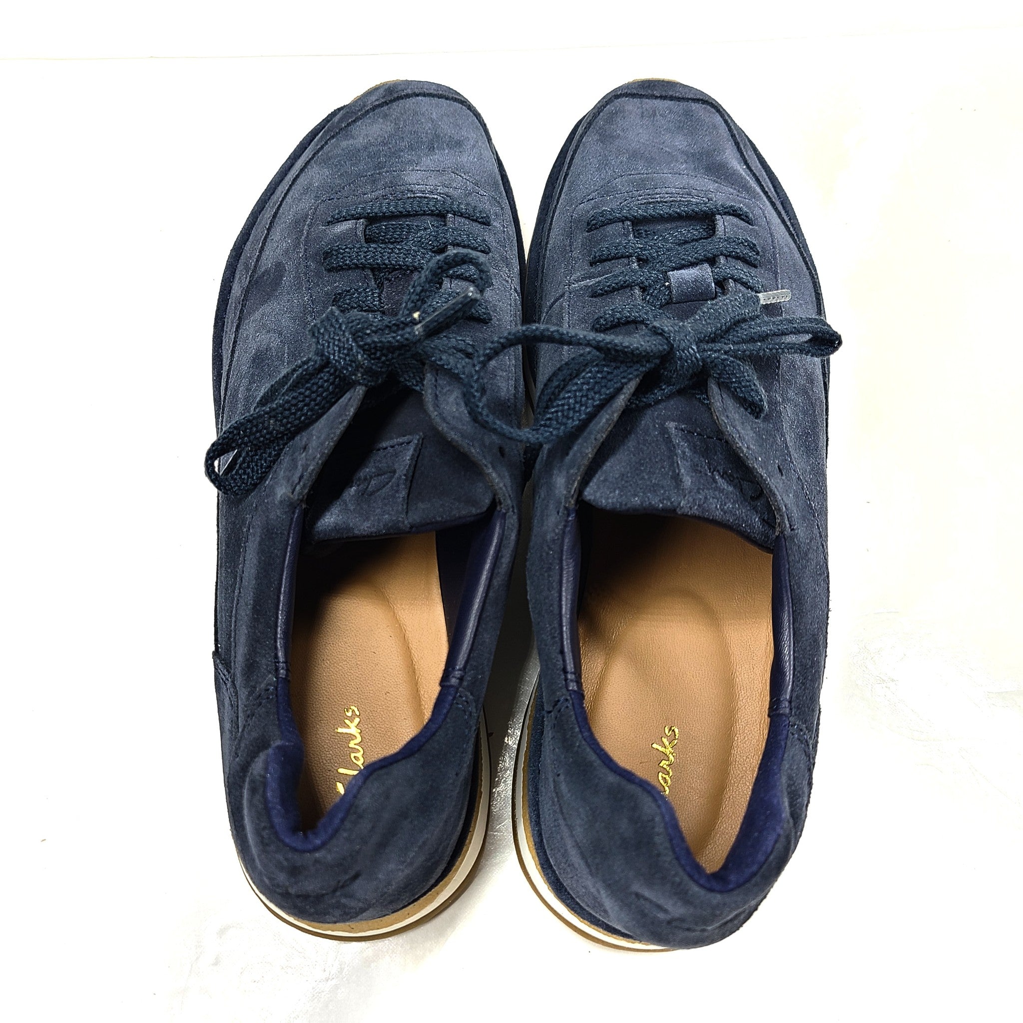 Clarks Men's Lace Up Suede Upper Shoes Sneakers Casual Cushion Navy Blue Sz 11.5