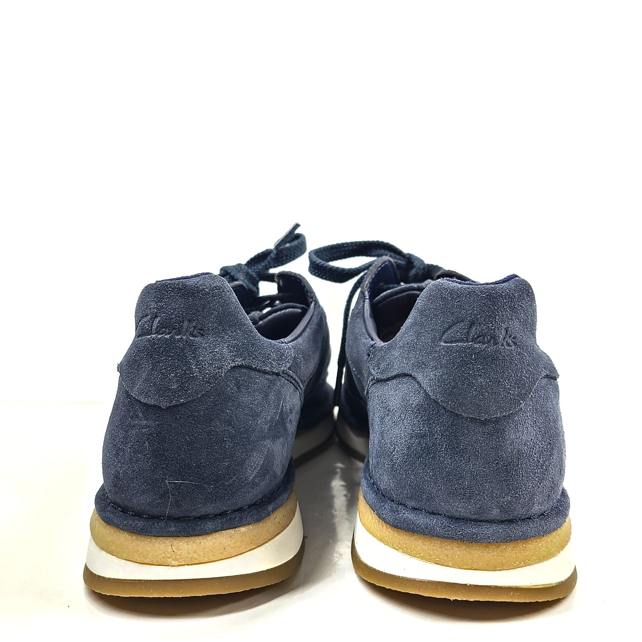 Clarks Men's Lace Up Suede Upper Shoes Sneakers Casual Cushion Navy Blue Sz 11.5