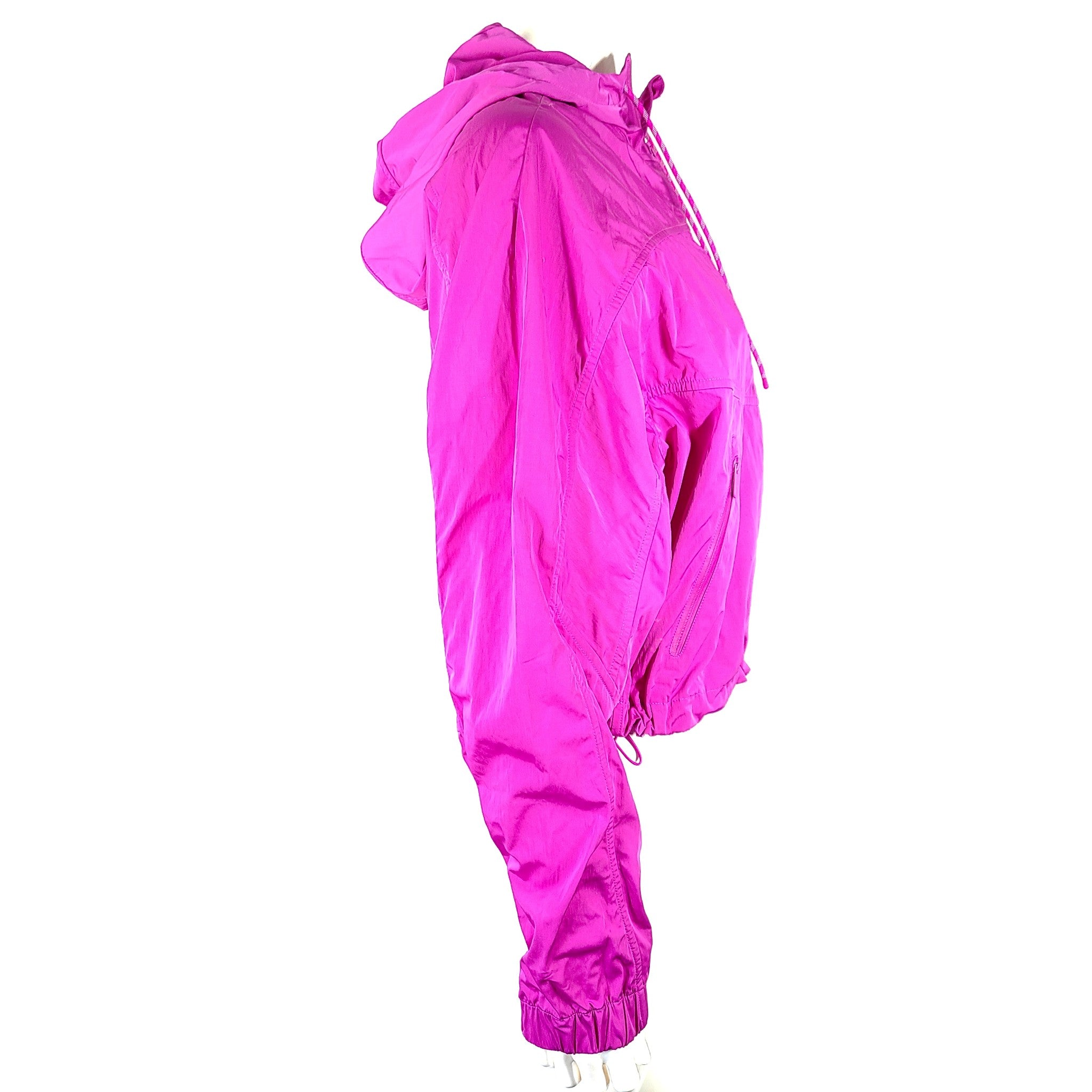 A stylish pink hooded jacket made of recycled materials