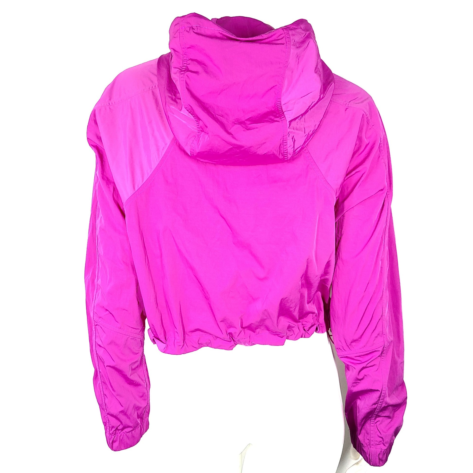 A stylish pink hooded jacket made of recycled materials