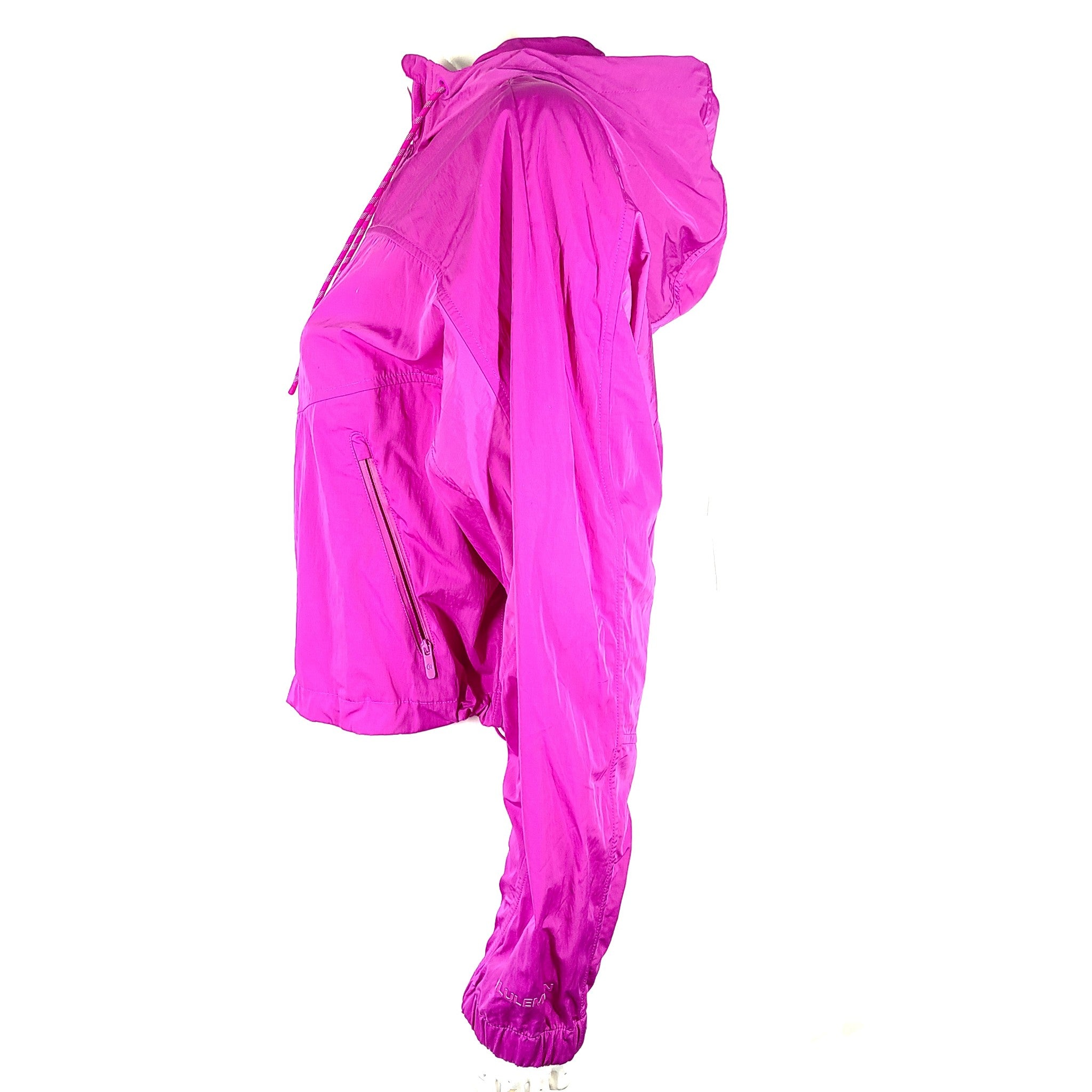 A stylish pink hooded jacket made of recycled materials