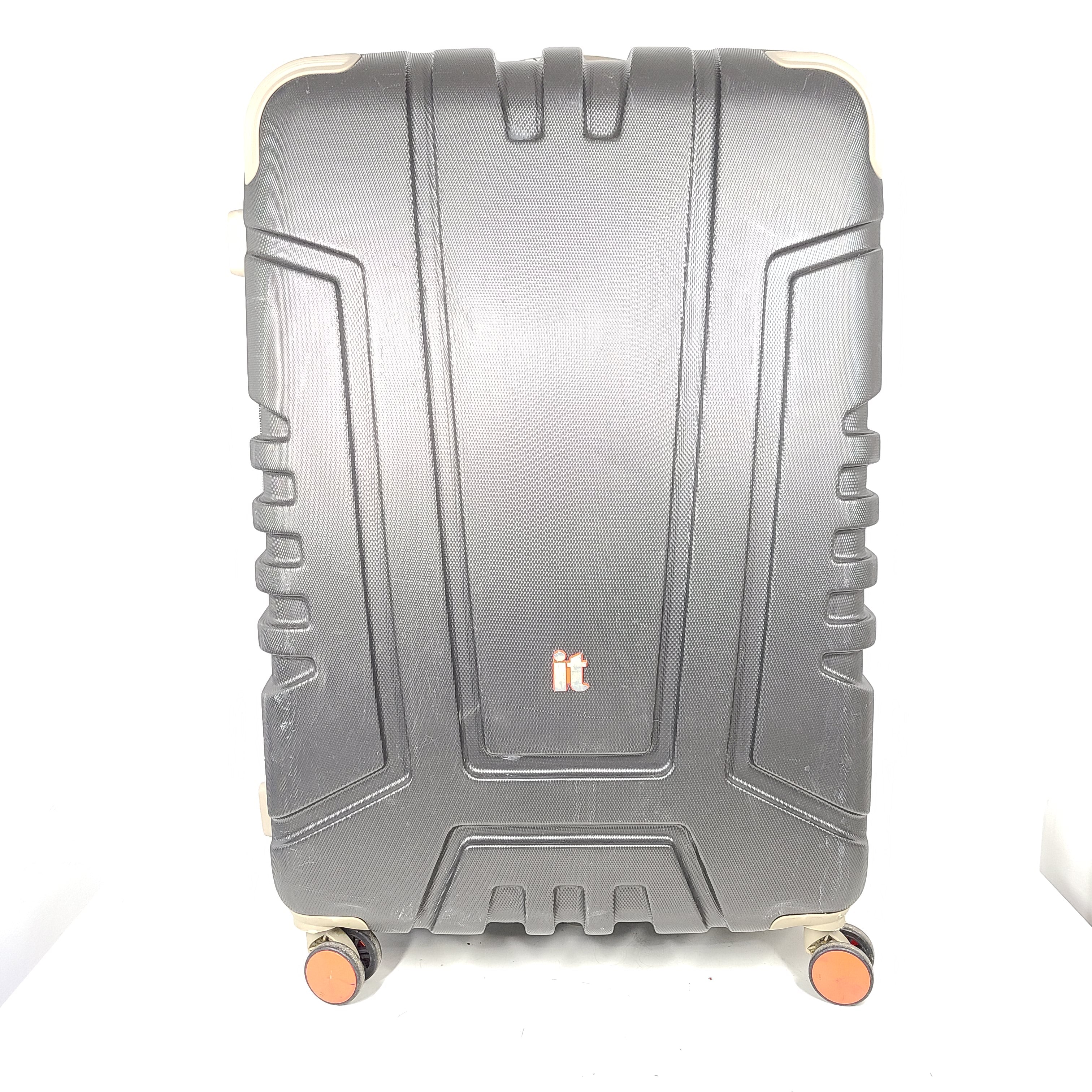 A red hard shell spinner suitcase by it Luggage
