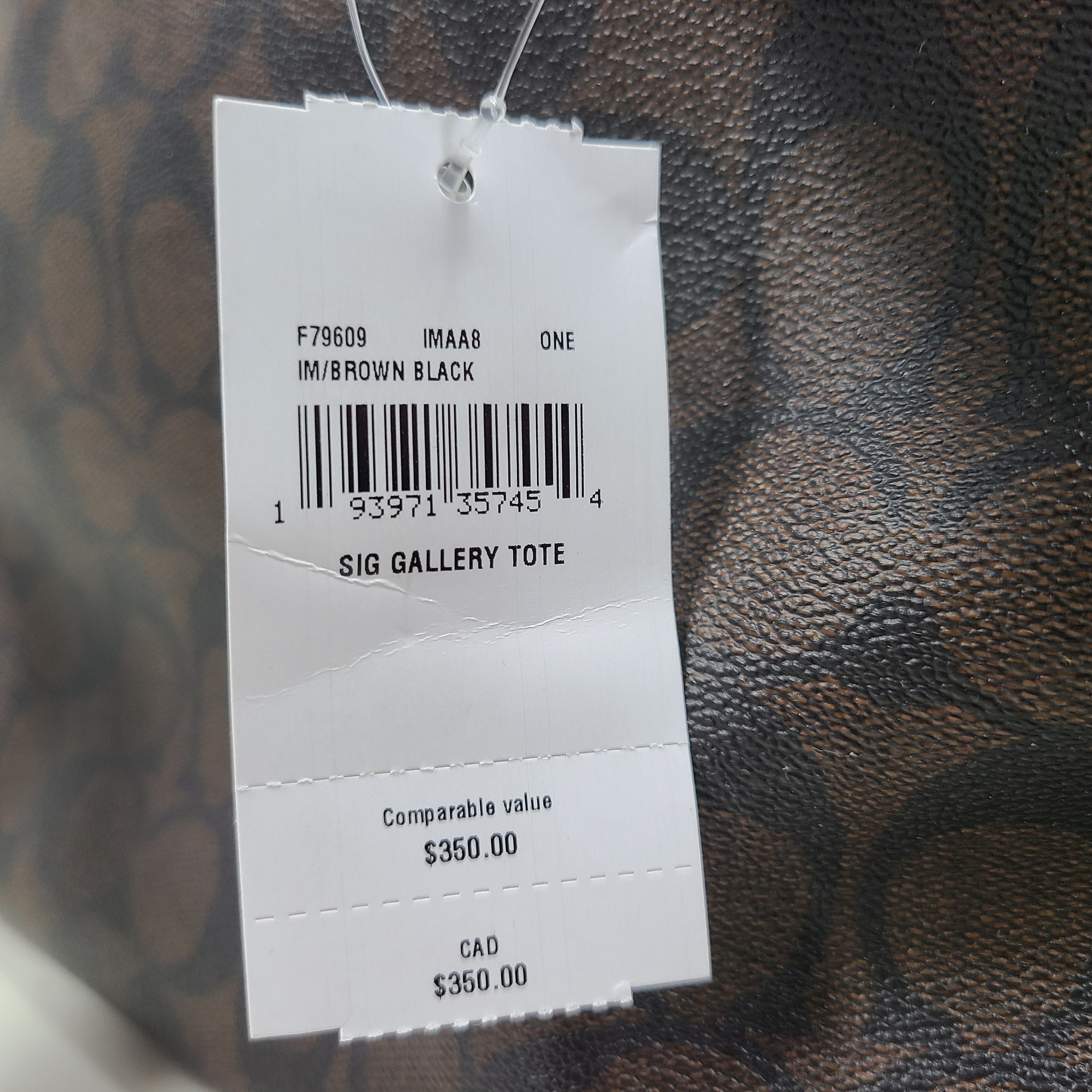 Brown Coach Gallery Tote with gold zip, black trim