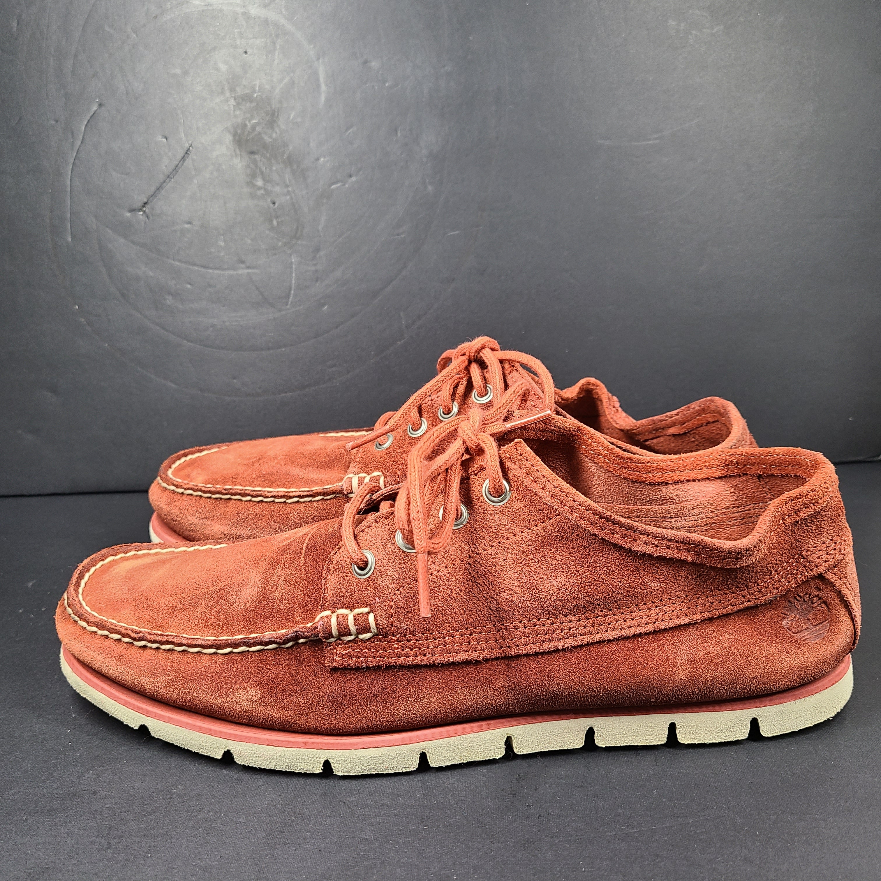 A pair of men's Timberland SensorFlex suede shoes in a rustic color