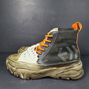 A pair of black and orange high top sneakers with Sz 41 for men.
