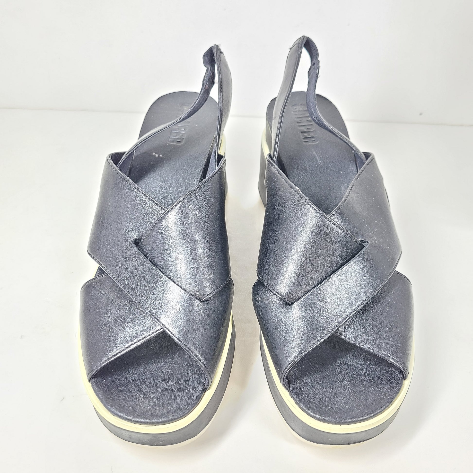A pair of black Camper women's slingback platform sandals in size 38.