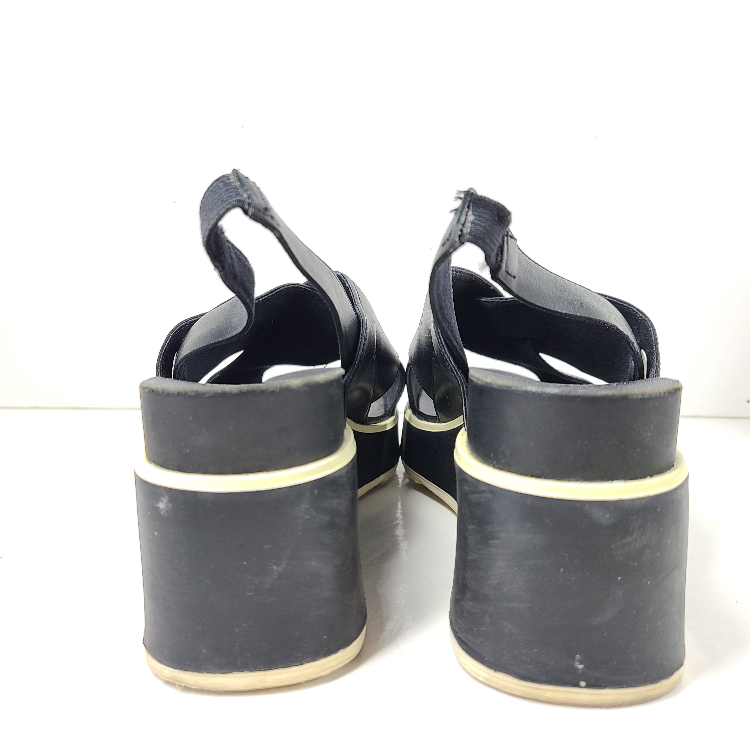 A pair of black Camper women's slingback platform sandals in size 38.