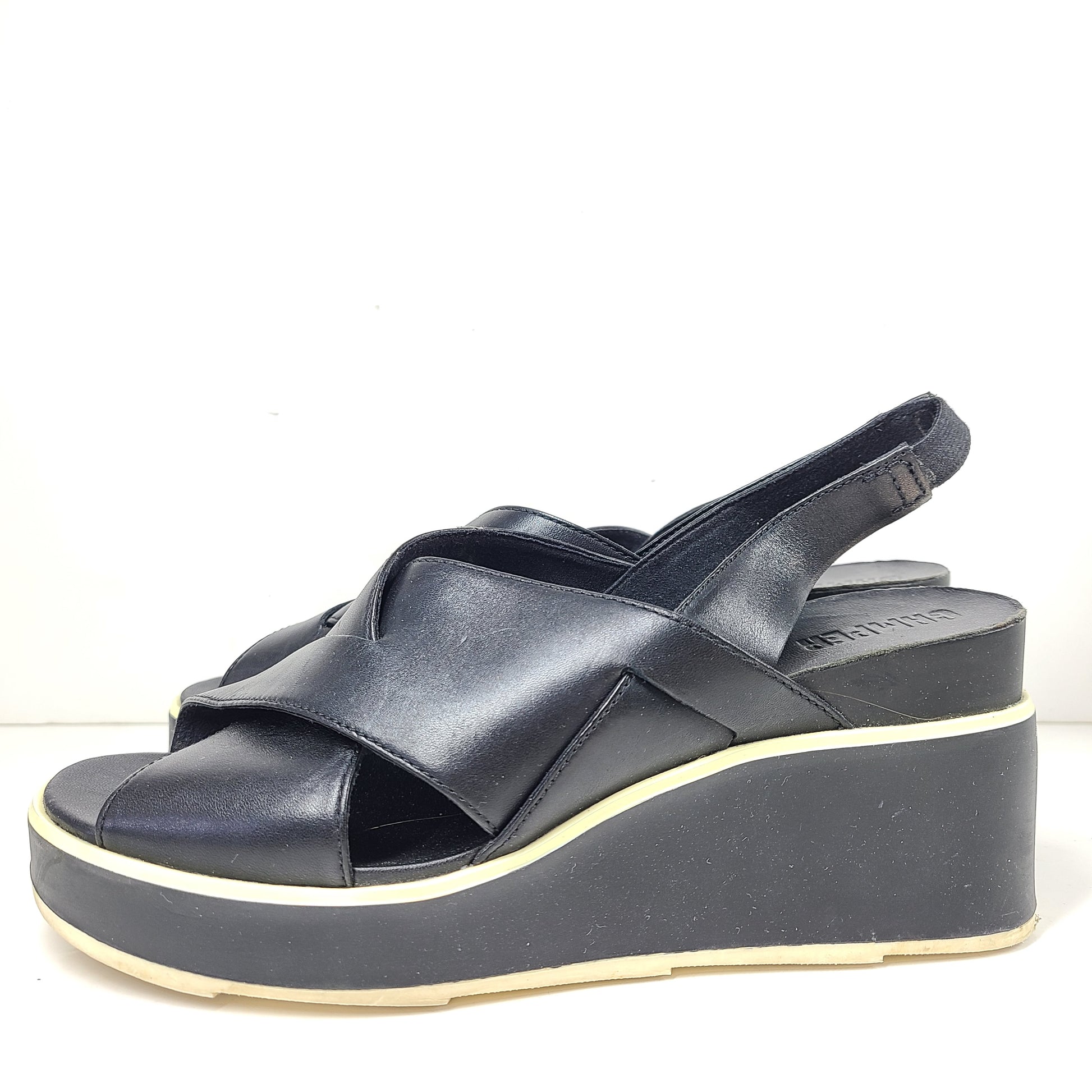 A pair of black Camper women's slingback platform sandals in size 38.