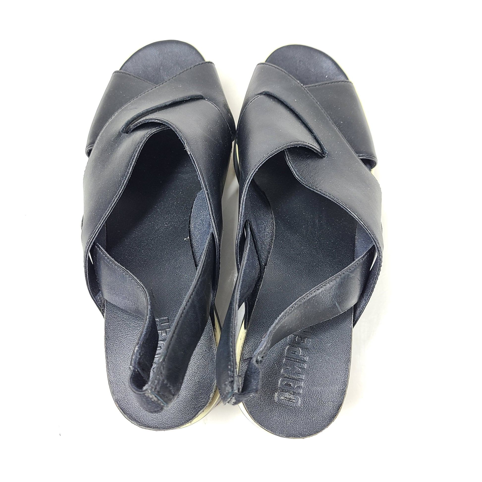 A pair of black Camper women's slingback platform sandals in size 38.