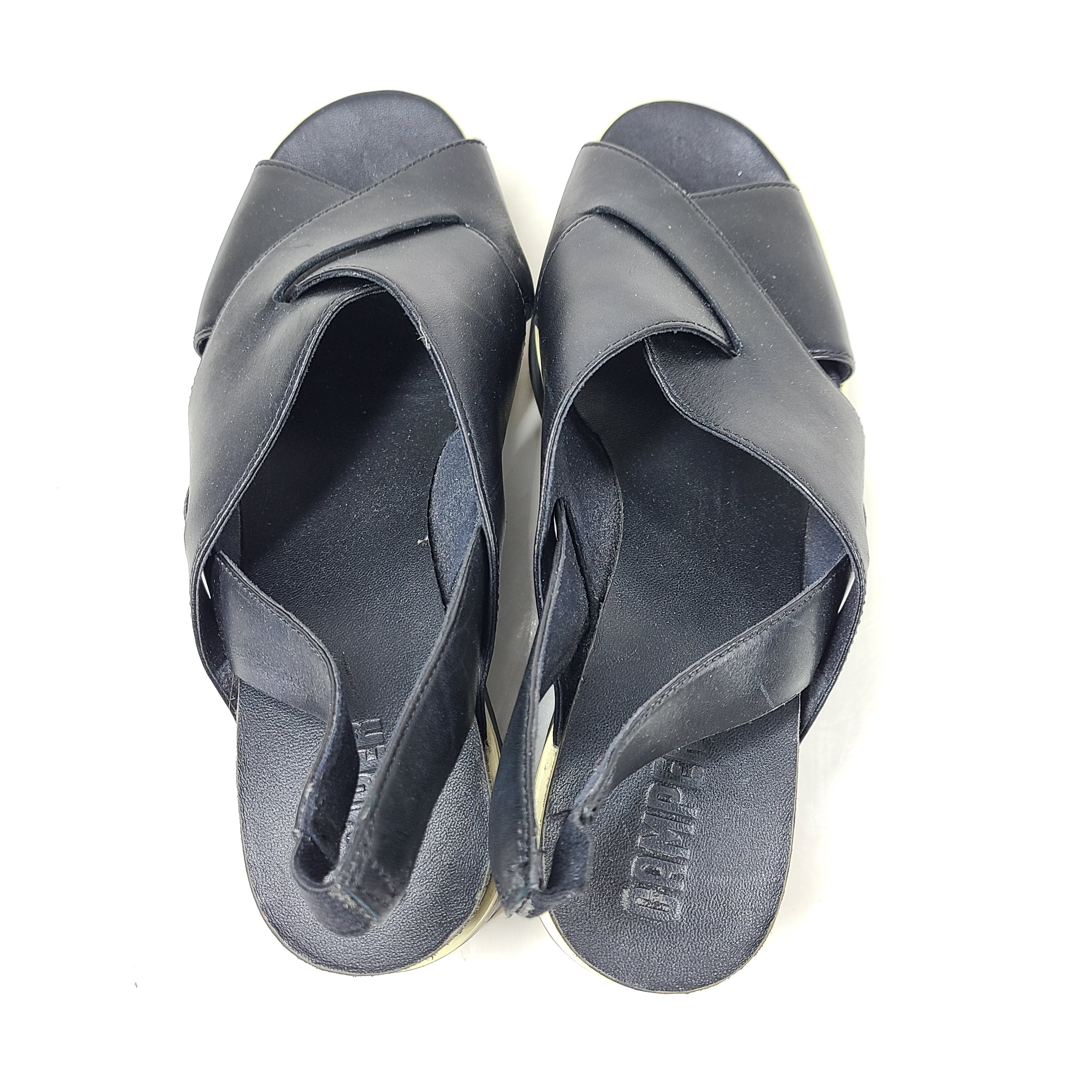 A pair of black Camper women's slingback platform sandals in size 38.