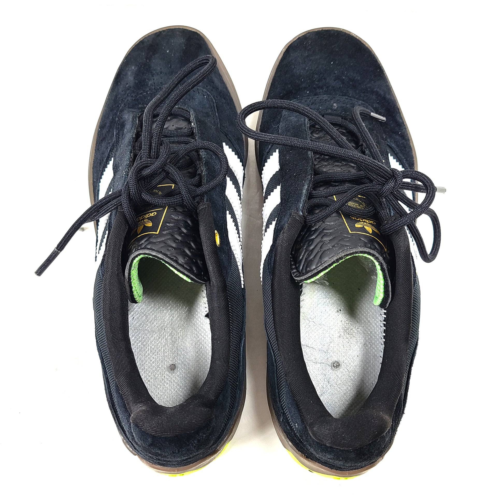 A pair of black Adidas Originals sneakers with model number FV5932.