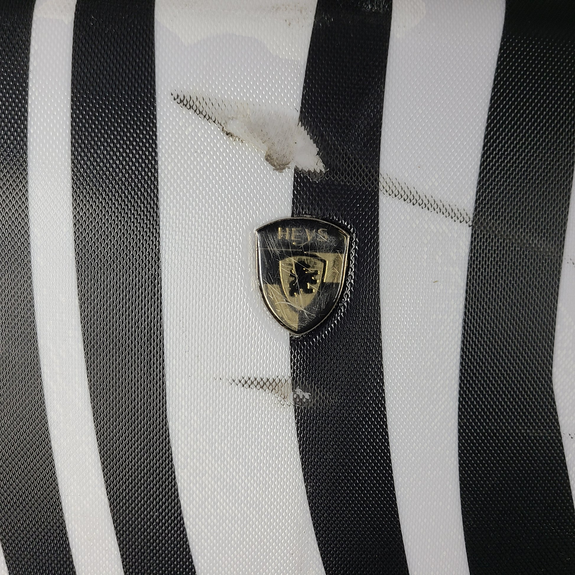 A stylish zebra-print hard shell luggage by Heys