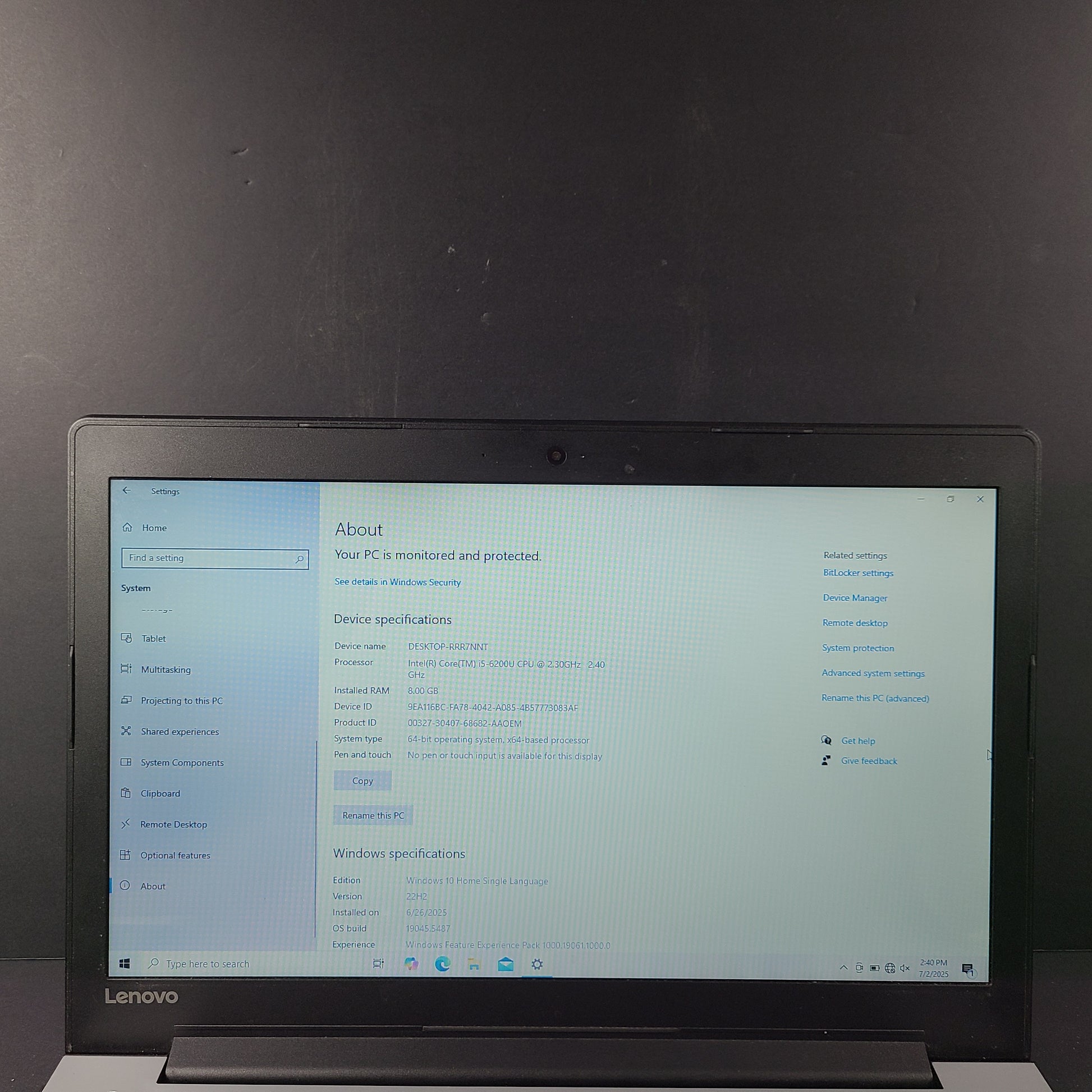 A pre-owned Lenovo Ideapad 310-15ISK 80SM laptop with Intel i5 processor and 8GB RAM.