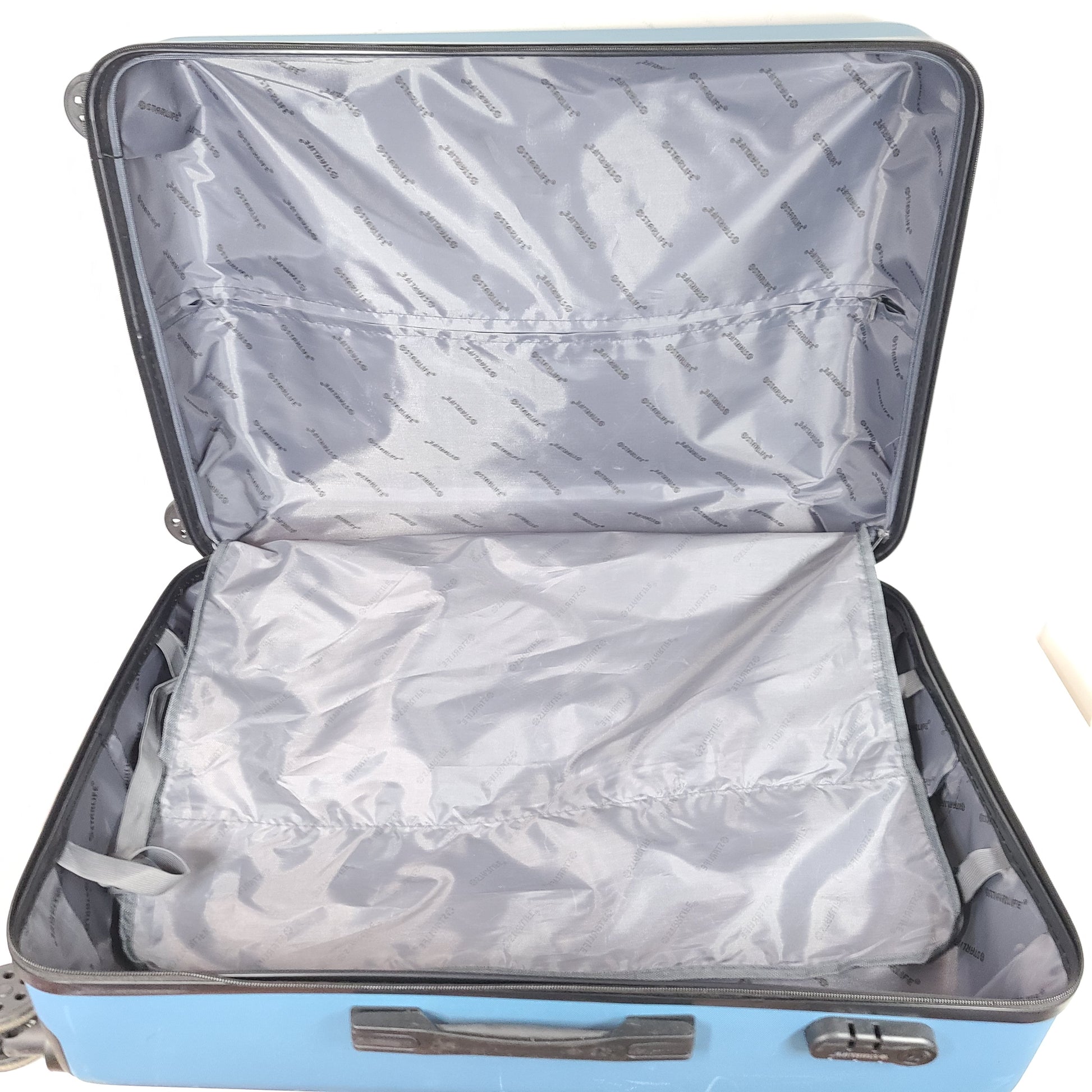 A versatile blue hard-shell suitcase with spinner wheels.