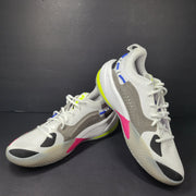 A pair of white, gray, blue, and pink PUMA RS-Dreamer sneakers for men